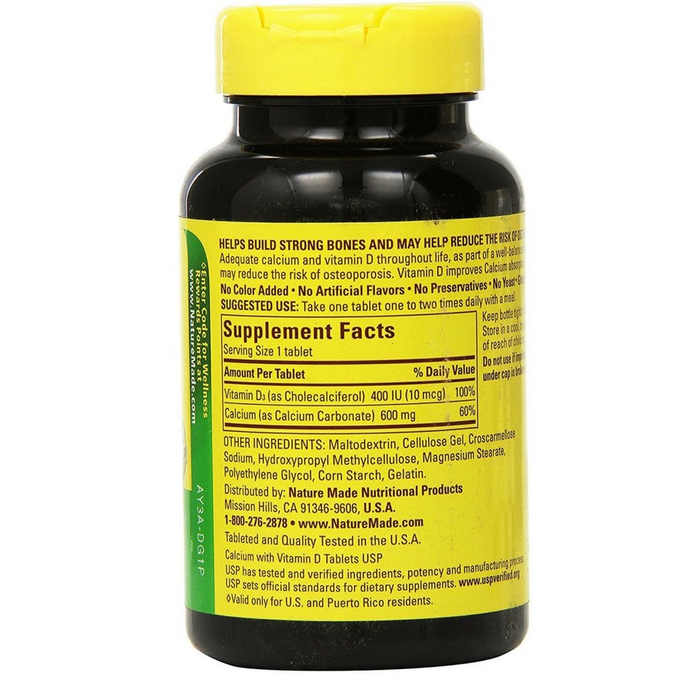 Nature Made Calcium with Vitamin D3 600mg, 60 Tablets