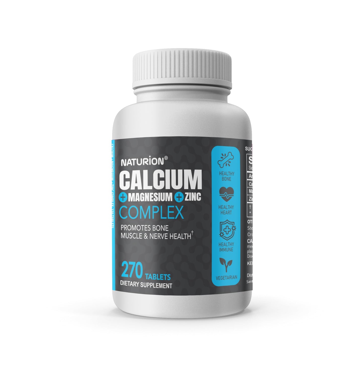 NATURION Calcium Magnesium Zinc Supplement - 3-in-1 Complex with 1000mg Calcium, 500mg Magnesium, 10mg Zinc - Bone, Muscle & Immune Support, Tablets, 270 Count