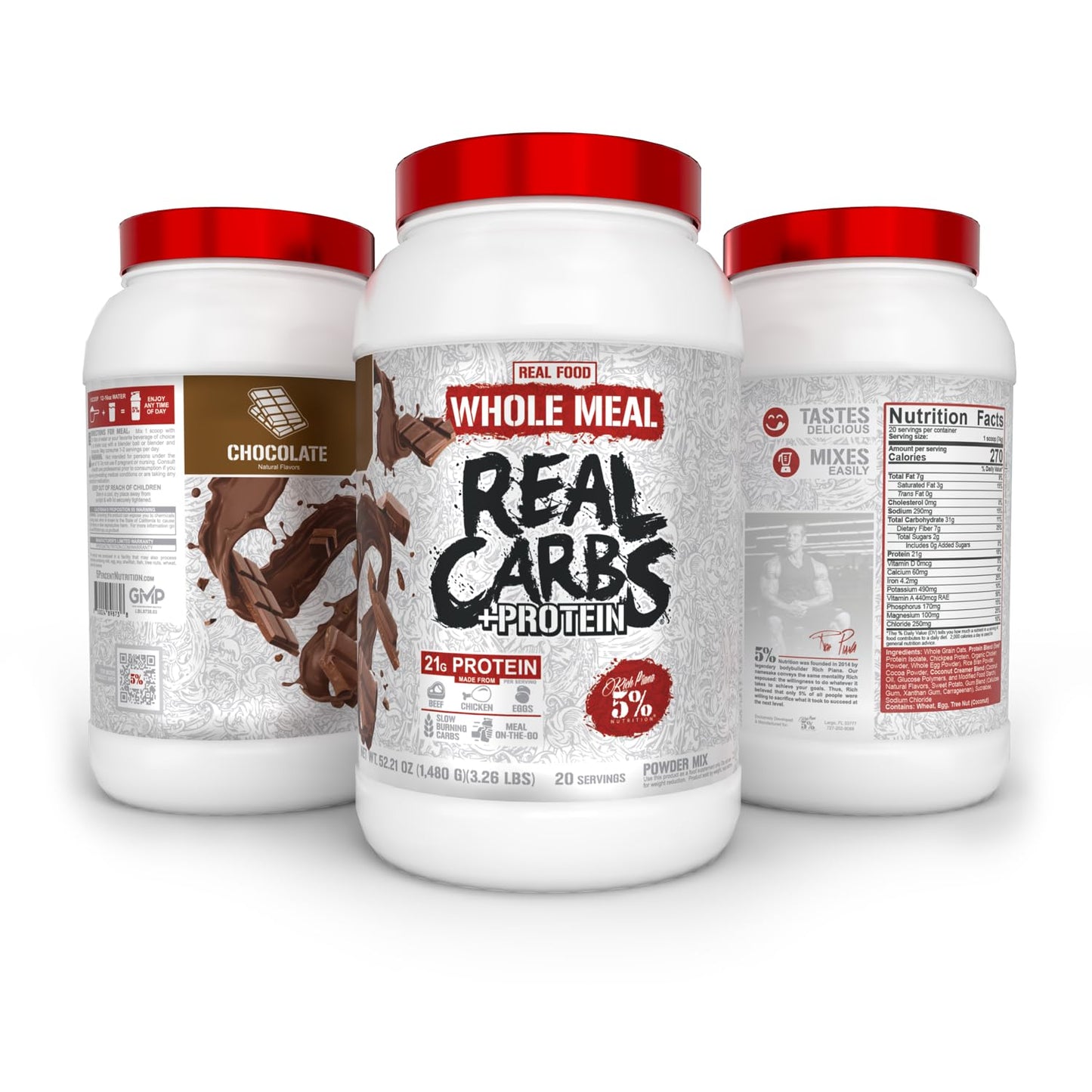 5% Nutrition Real Carbs + Protein Clean Mass Gainer Protein Powder, 20 Servings