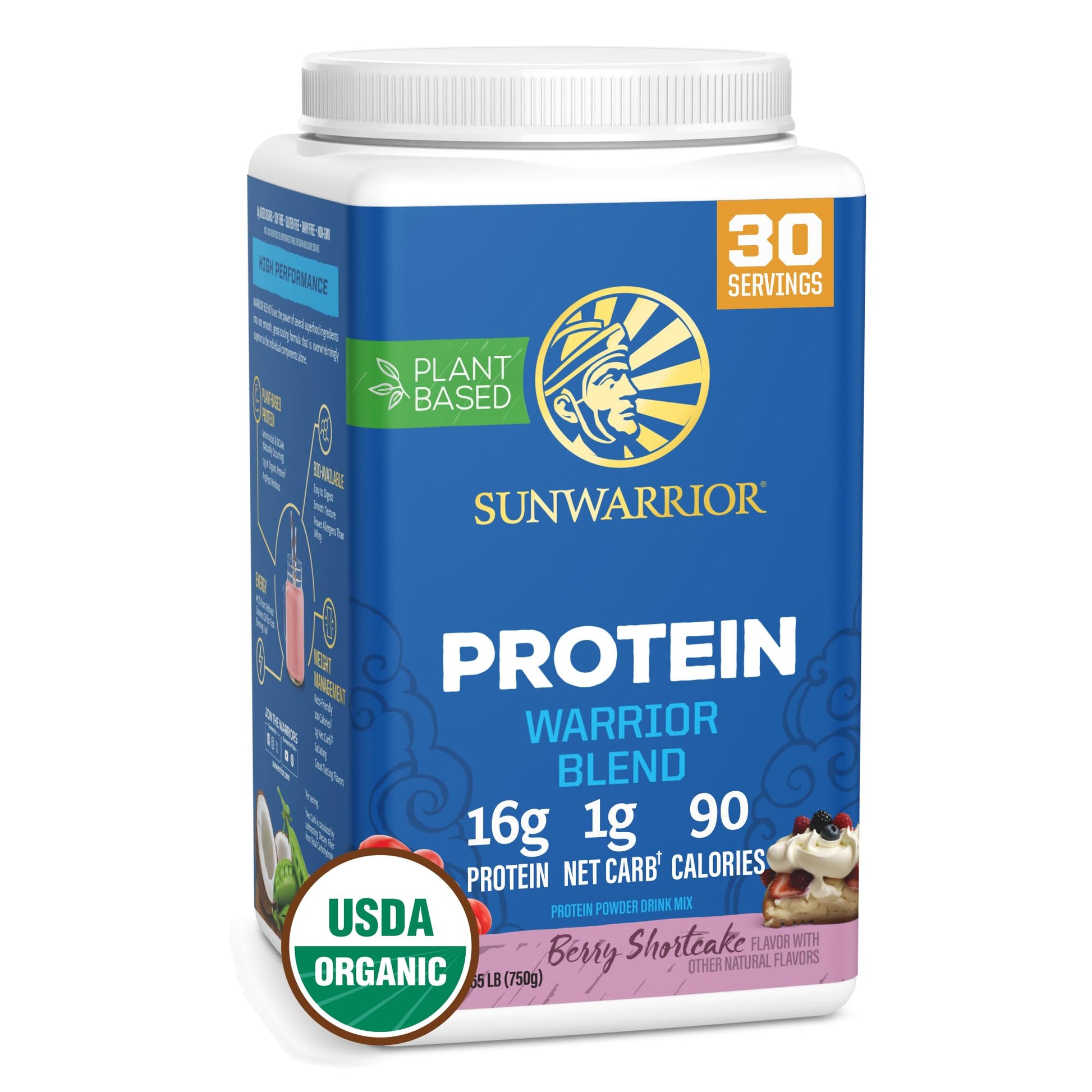 Sunwarrior Vegan Organic Protein Powder Plant-Based Berry 30 Servings Warrior Blend