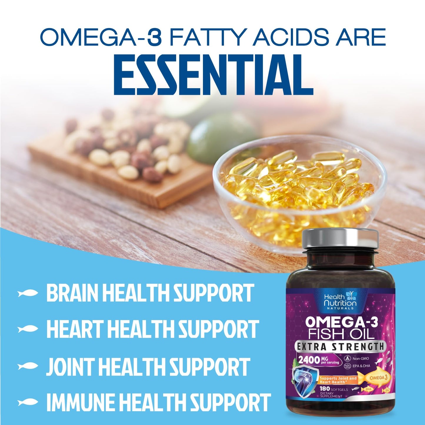 Health Nutrition Naturals Omega 3 Fish Oil Supplements Softgel 180 Count
