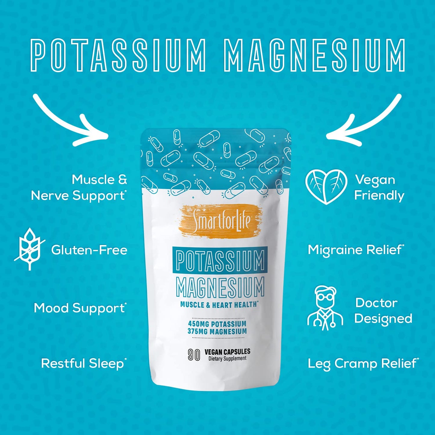 Smart for Life Potassium Magnesium Supplement Capsules, 90 Capsules