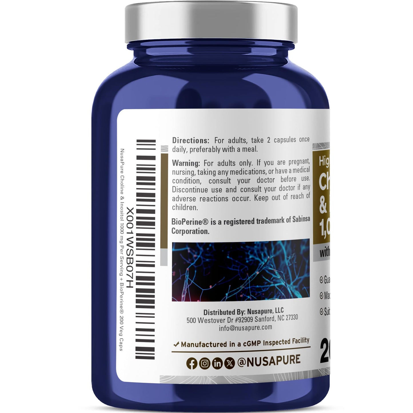 NusaPure Choline & Inositol Capsules 200 Count