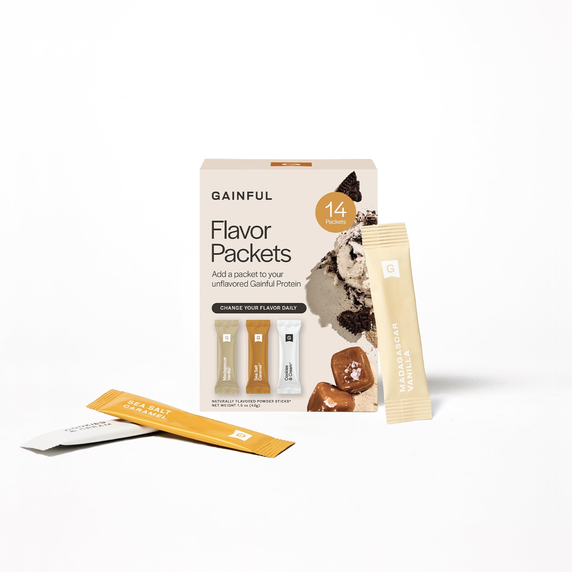 Gainful Sweet Treat Flavor Sticks Vanilla Caramel Cookies & Cream, 14 Sticks