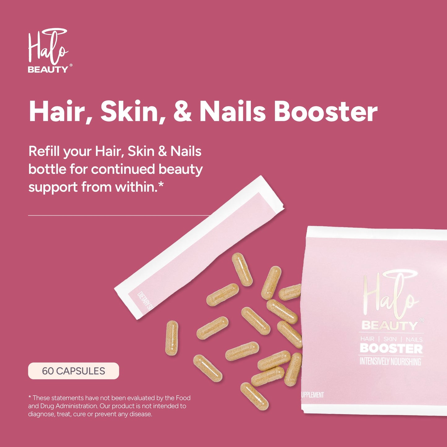 Halo Beauty Hair Skin & Nails Supplement Capsules, 60 Count