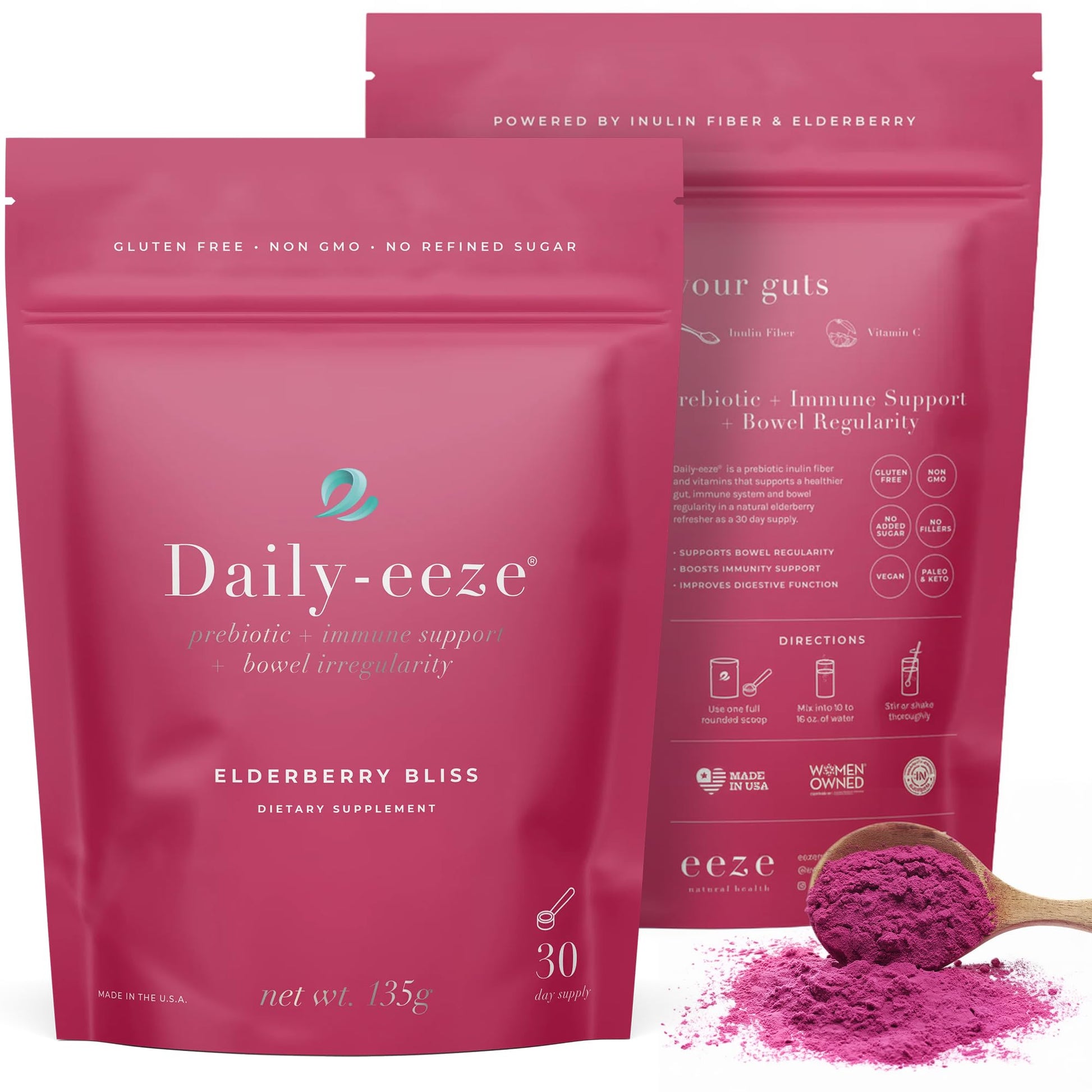 eeze Natural Health Daily-eeze Prebiotic Fiber Powder - Inulin Fiber with Elderberry 4.8 oz