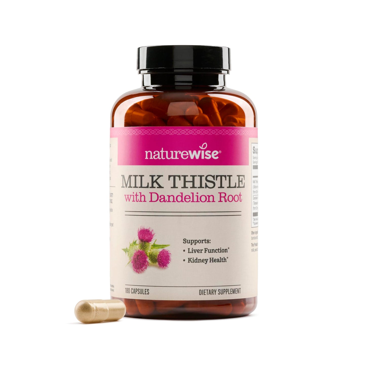 NatureWise Milk Thistle with Dandelion Root Silymarin Antioxidant Liver & Kidney Health Support Supplement Capsule 180 Count