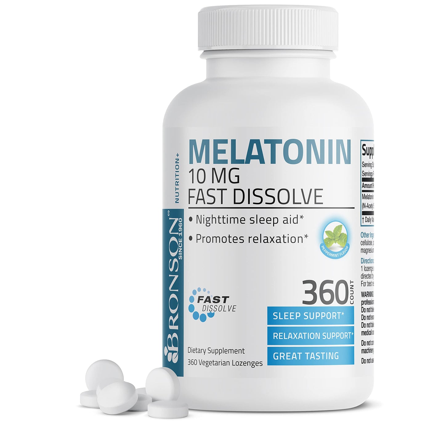 Bronson Melatonin 10 mg Fast Dissolve Peppermint Tablets, 360 Tablets