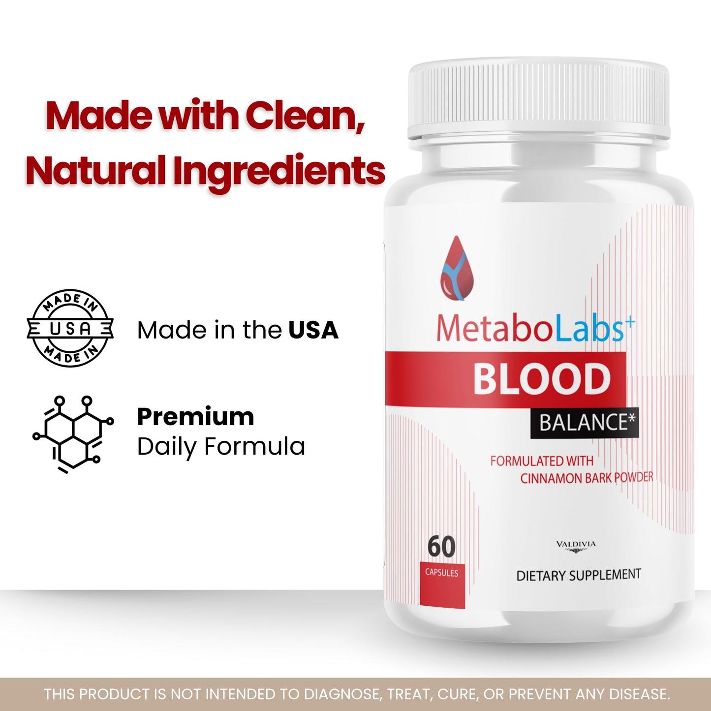 Valdivia MetaboLabs Capsules Blood Balance Supplement, Premium Formula, Natural Vitamins for Health & Wellness, 120 Capsules
