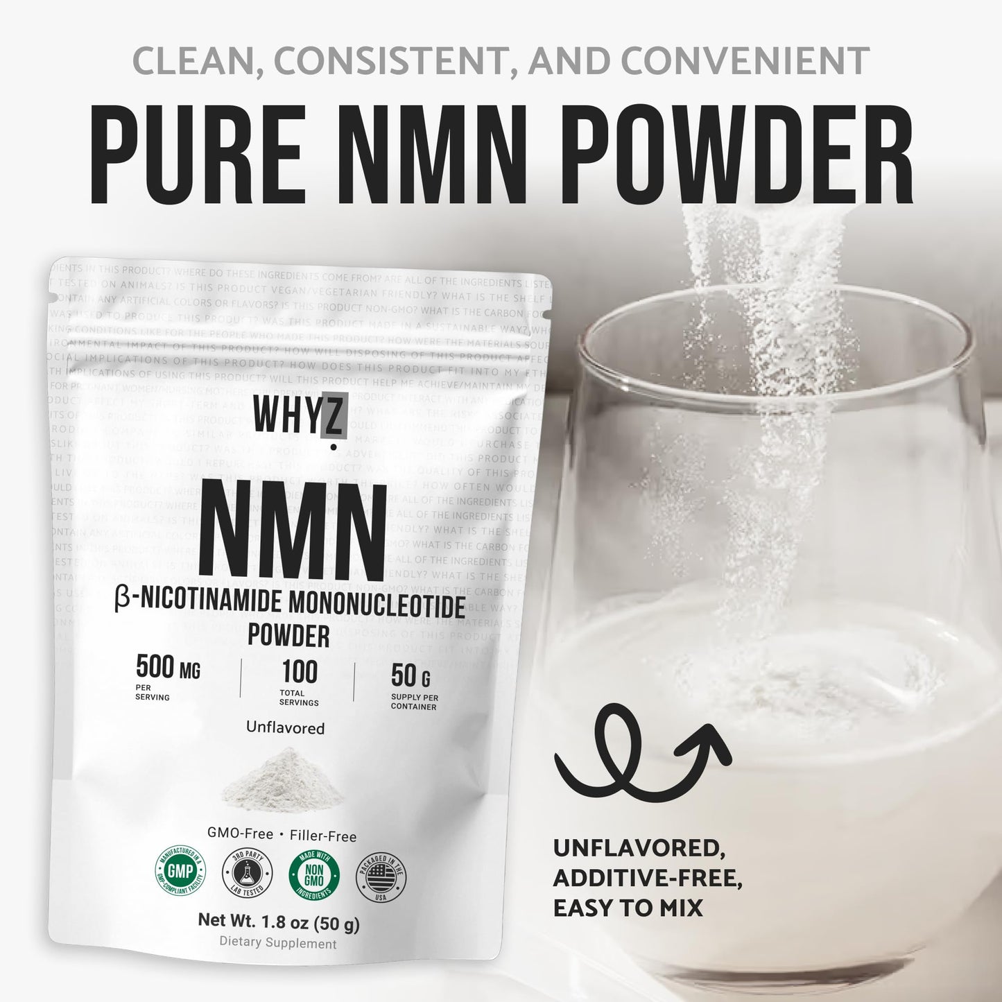 WHYZ NMN Powder (Nicotinamide Mononucleotide) 1.8 oz