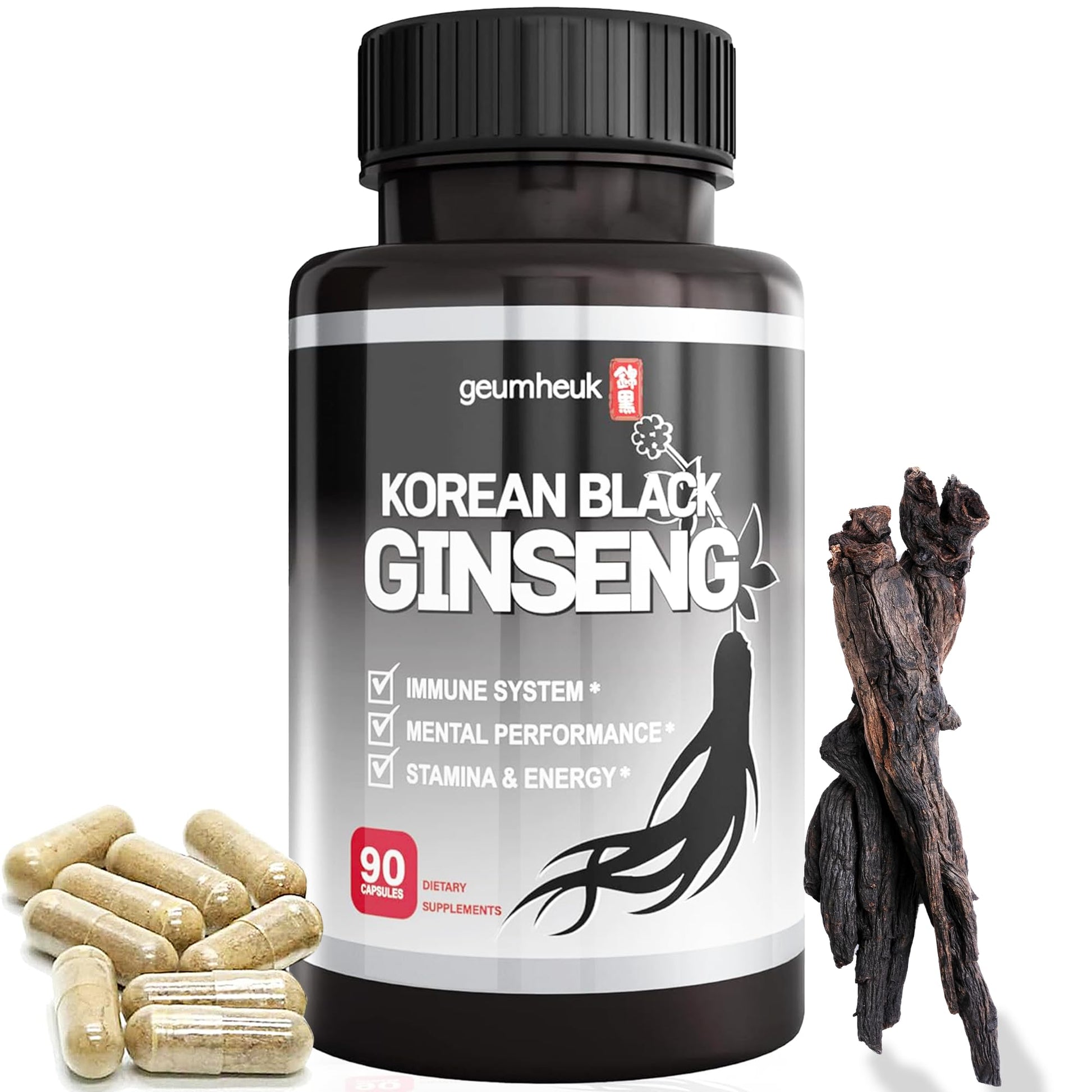 GeumHeuk Korean Black Ginseng 1000mg, Non-GMO, High Ginsenosides, High Absorption, 90 Vegan Capsules