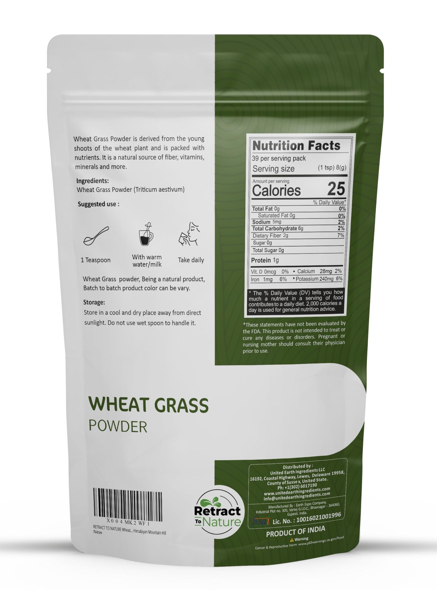 RETRACT TO NATURE Wheatgrass Powder 11 oz
