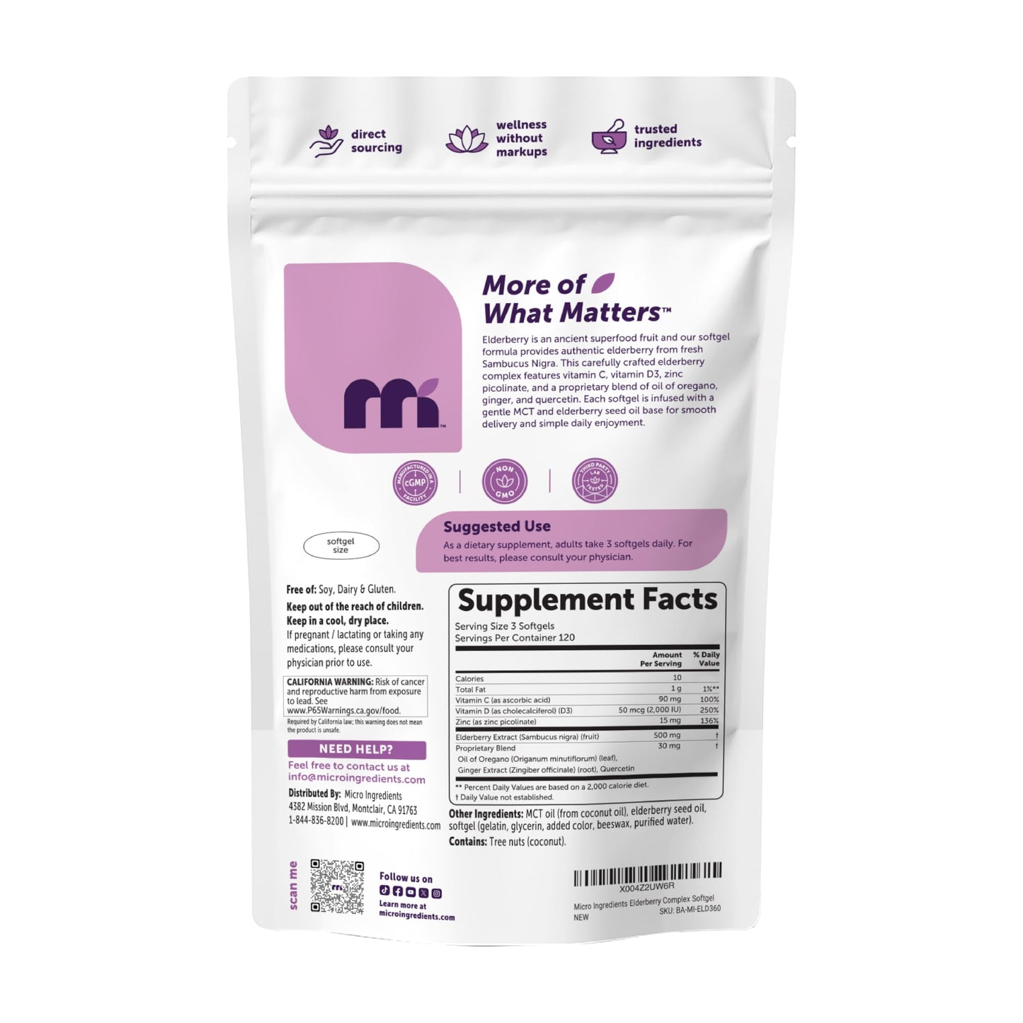 Micro Ingredients Elderberry Complex with Zinc & Vitamin C 360 Softgels
