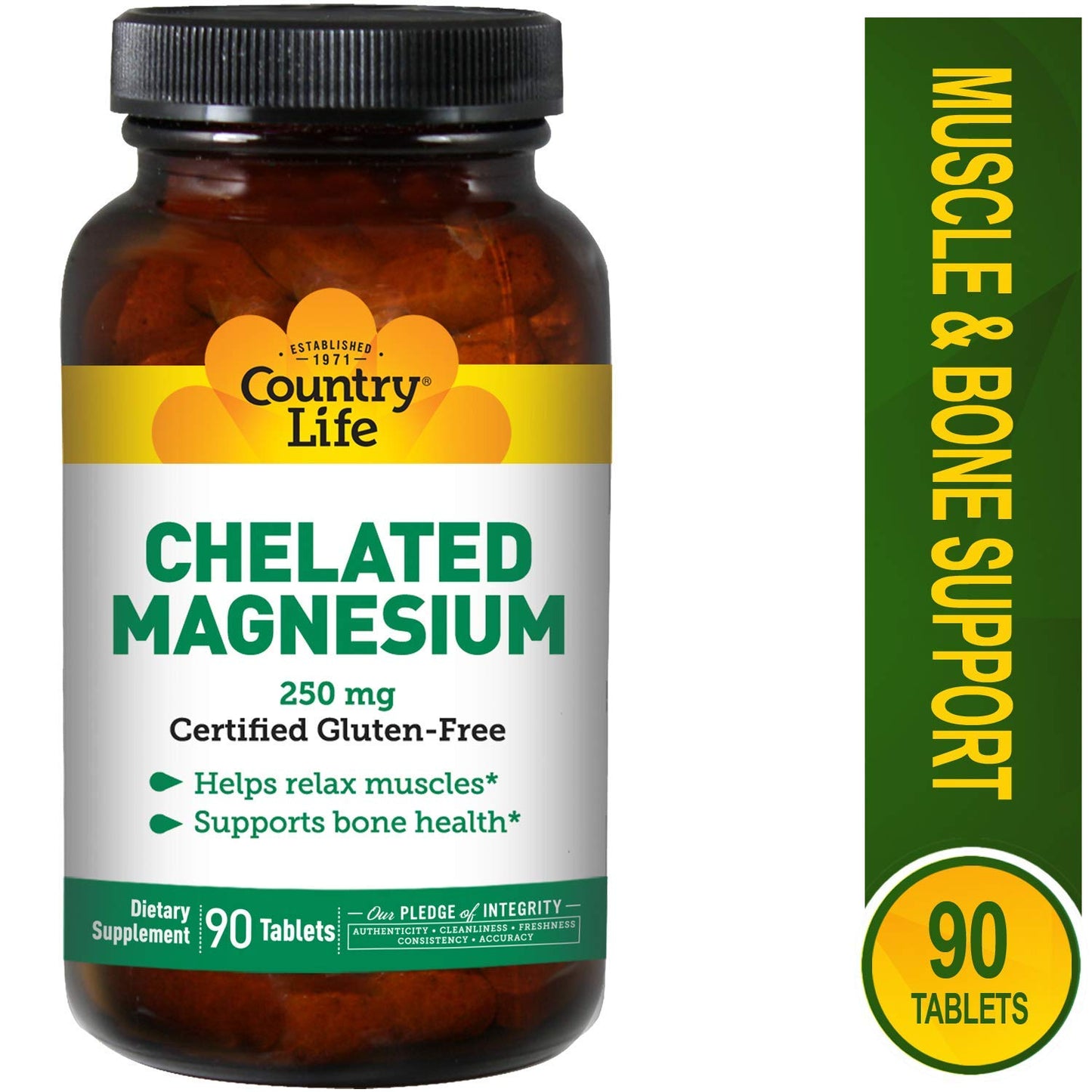 Country Life Chelated Magnesium 250 mg Tablets, 90 Count