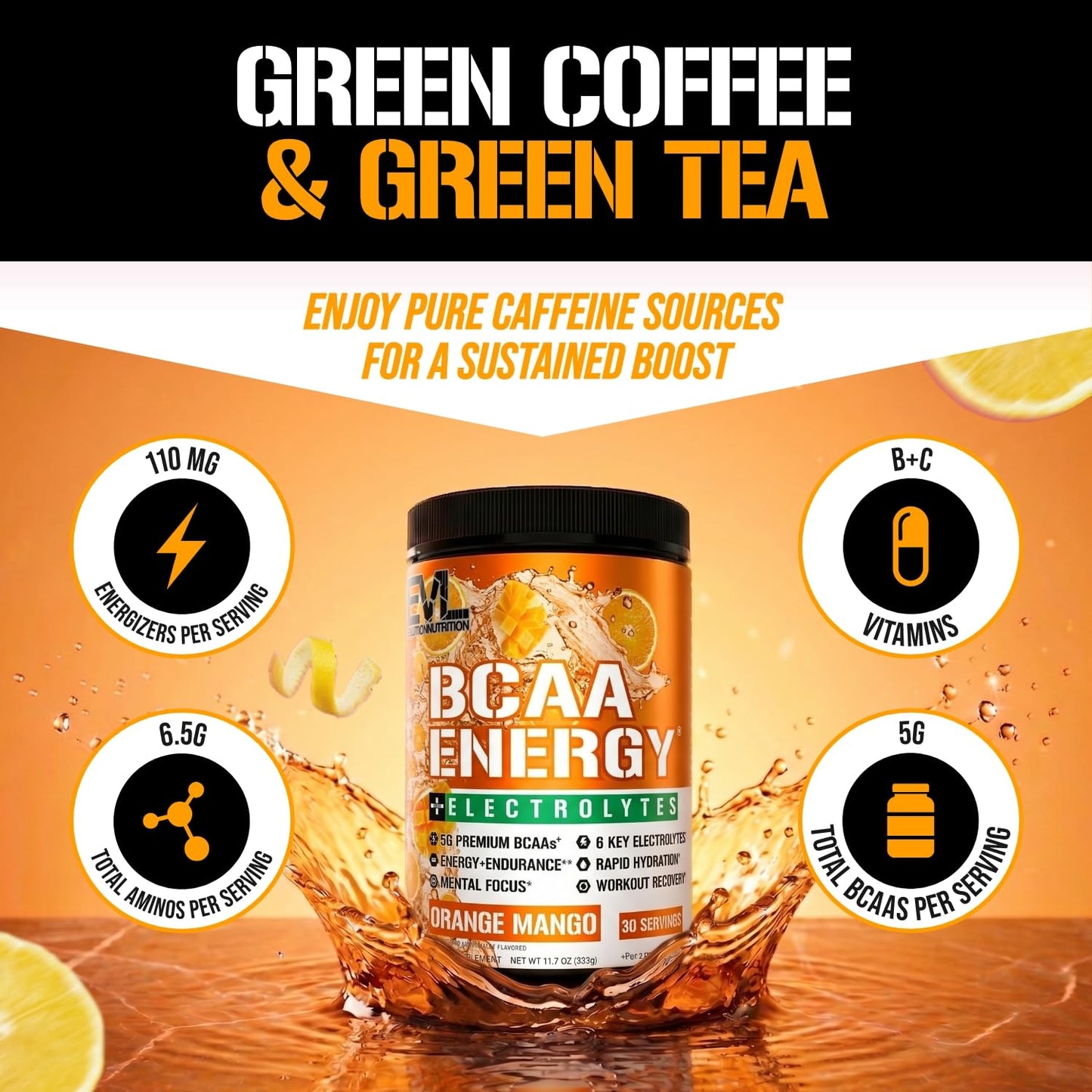 Evlution BCAAs Amino Acids Powder - BCAA Energy Pre Workout, 11.7