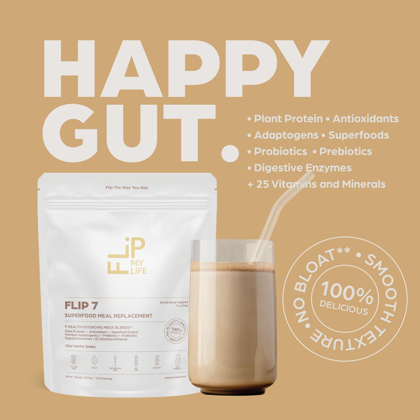 Flip My Life Flip 7 Natural SuperFood Vanilla Powder 25.6 oz