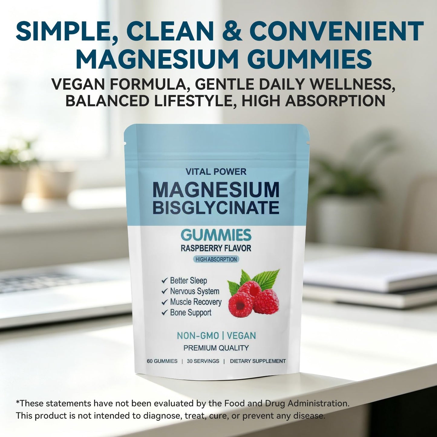 WXZQQ Magnesium Bisglycinate Gummies, 60 Count