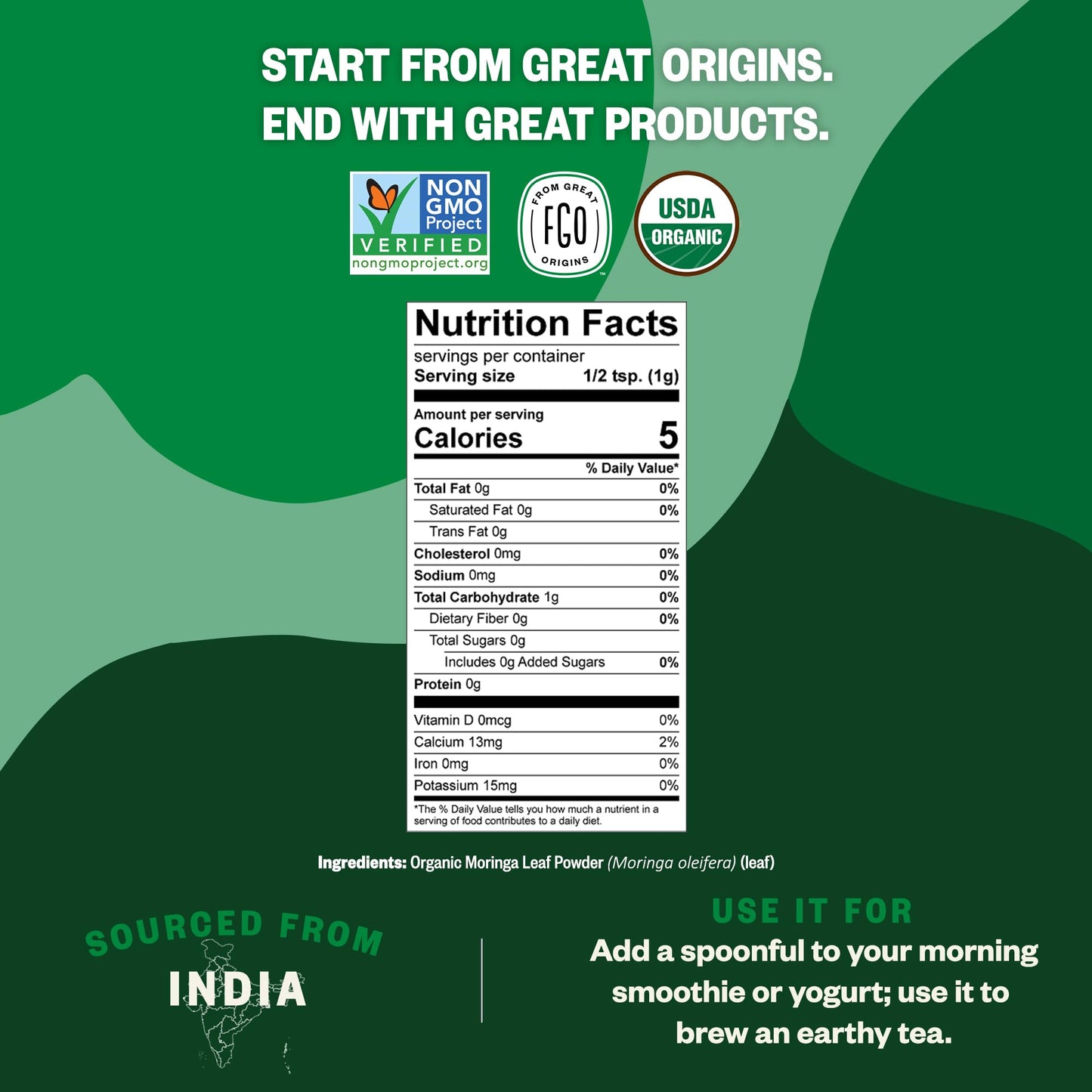 FGO Organic Moringa Oleifera Leaf Powder, 32 oz