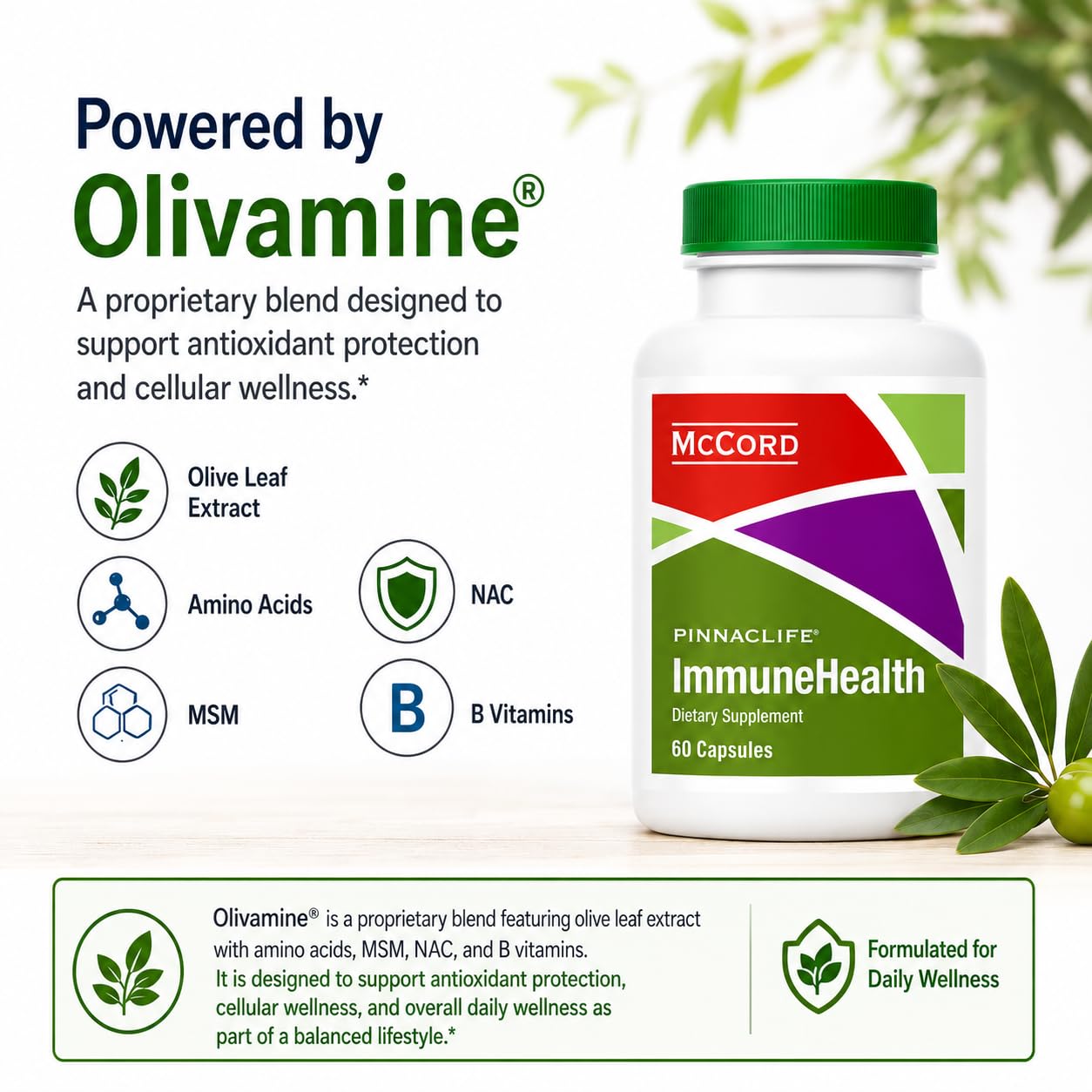 Pinnaclife McCord ImmuneHealth Olive Leaf Extract Capsules, 1 Count