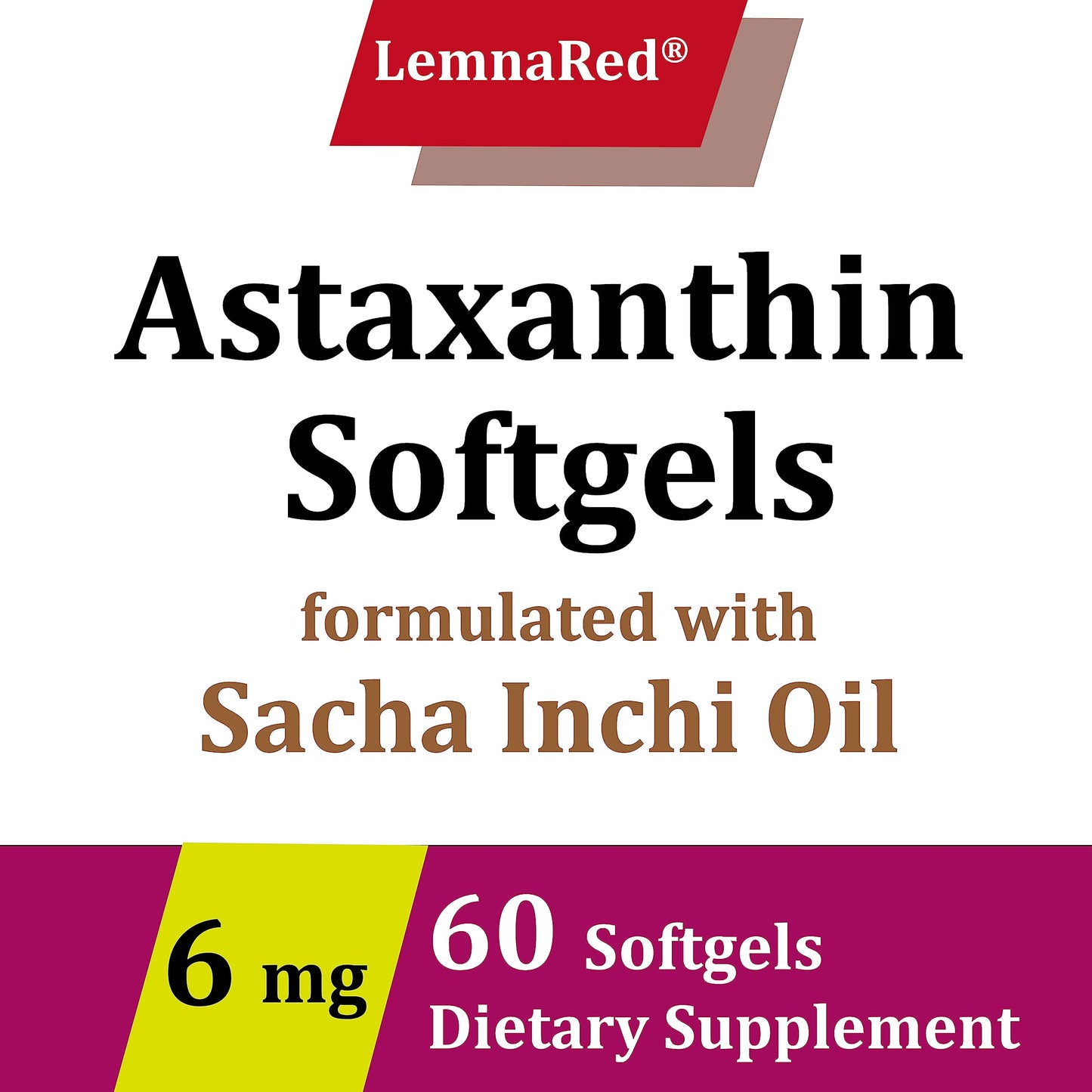 LemnaRed Free-Form Astaxanthin 6mg Softgel, 60 Softgels