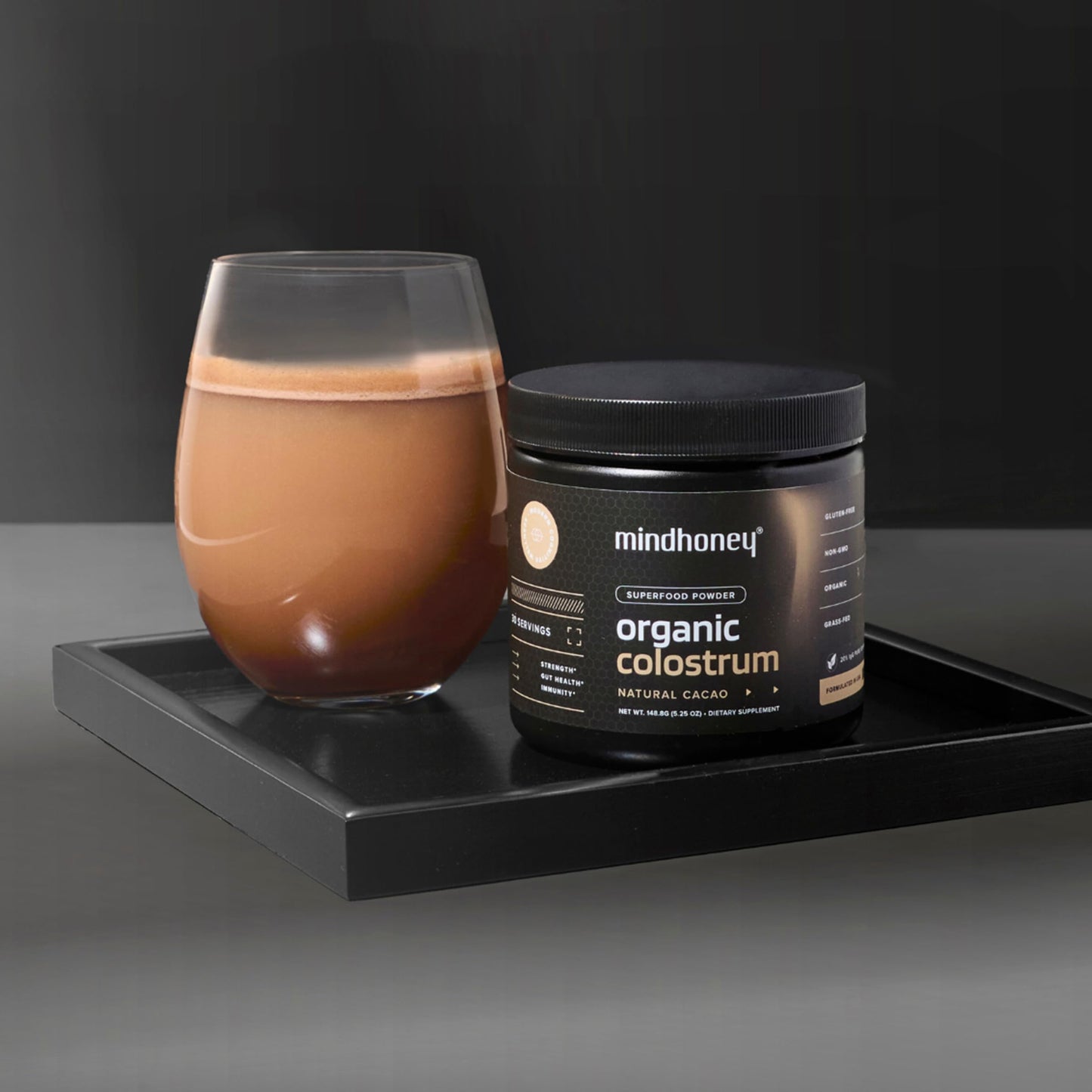 MINDHONEY Organic Colostrum Premium Cacao Flavored Powder, 5.25 oz