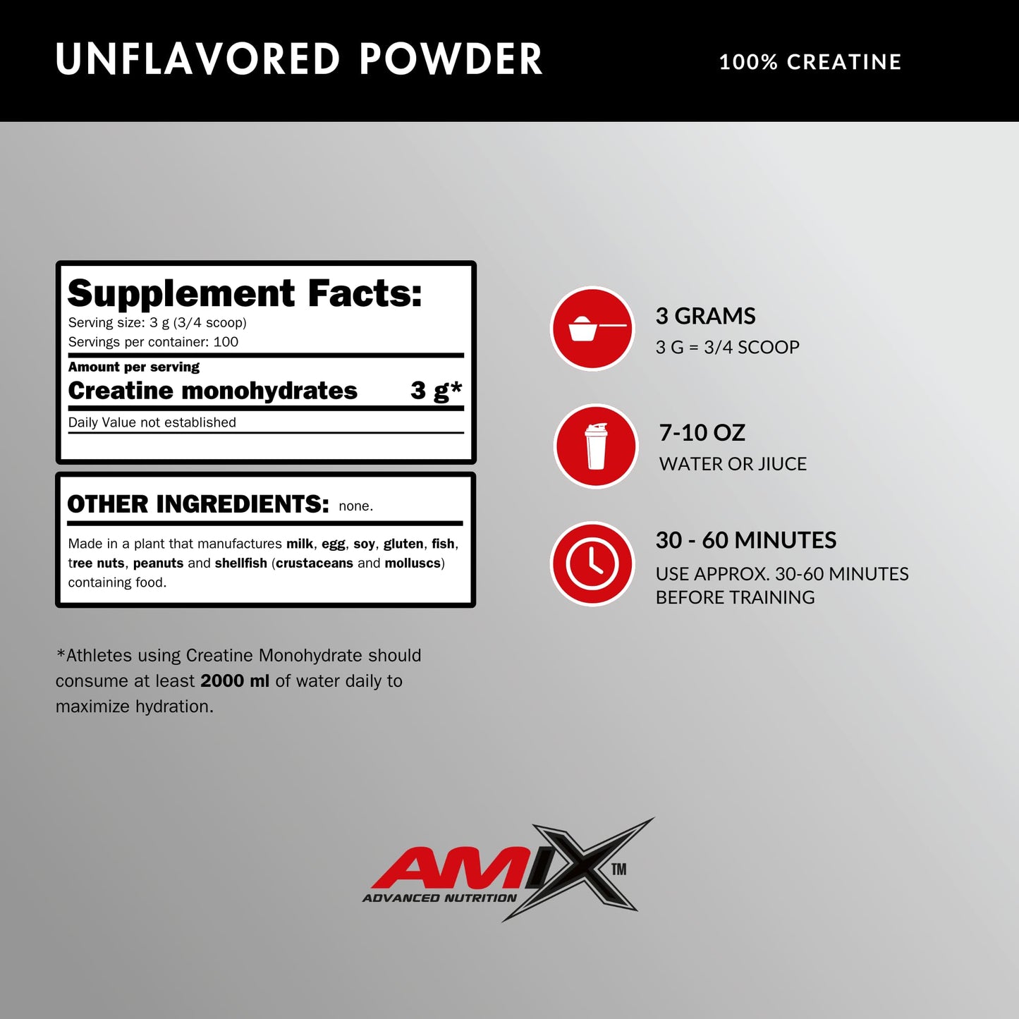 Amix Creatine Monohydrate Powder, 10.58 oz