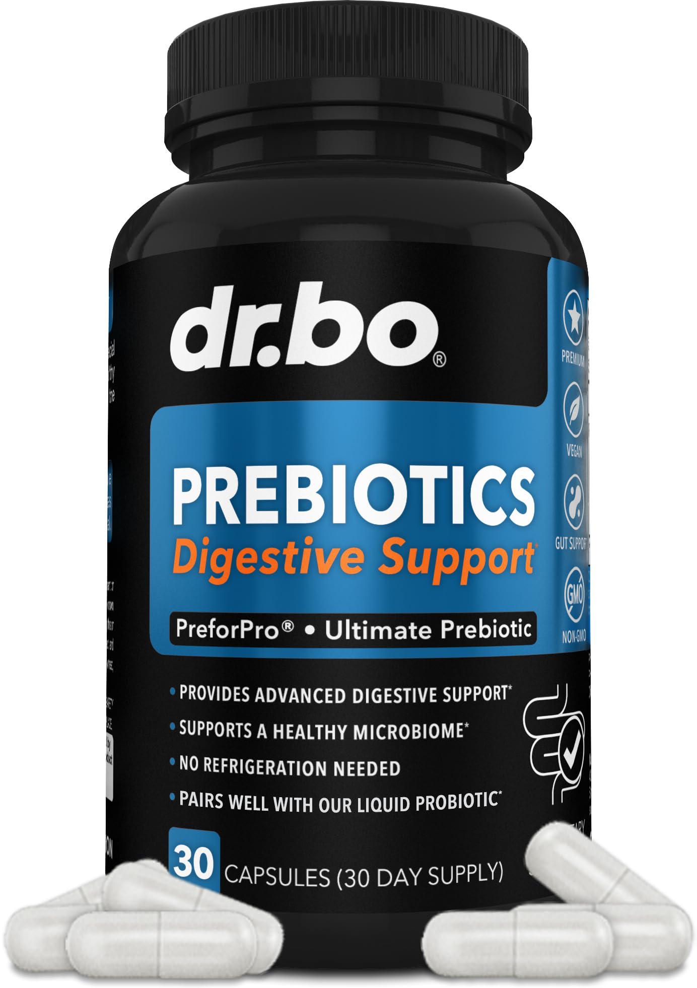 DR. BO Prebiotics Digestive Gut Support Capsules, 30 Capsules