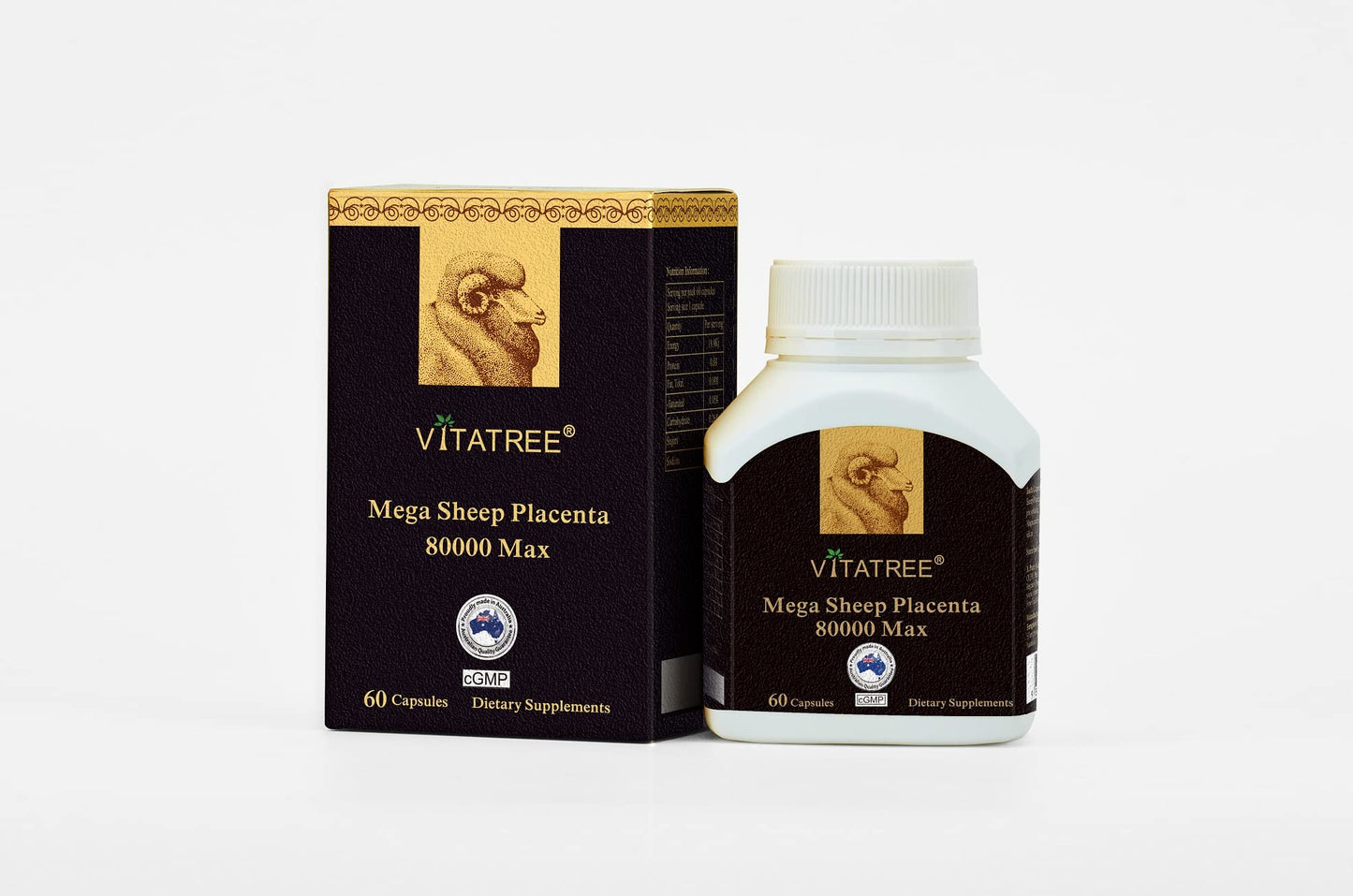 VitaTree Mega Sheep Placenta 80,000 Max Capsules, 60 Count