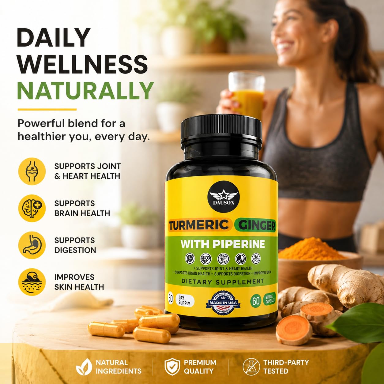 DAUSON Turmeric Curcumin Supplement 60 Capsules
