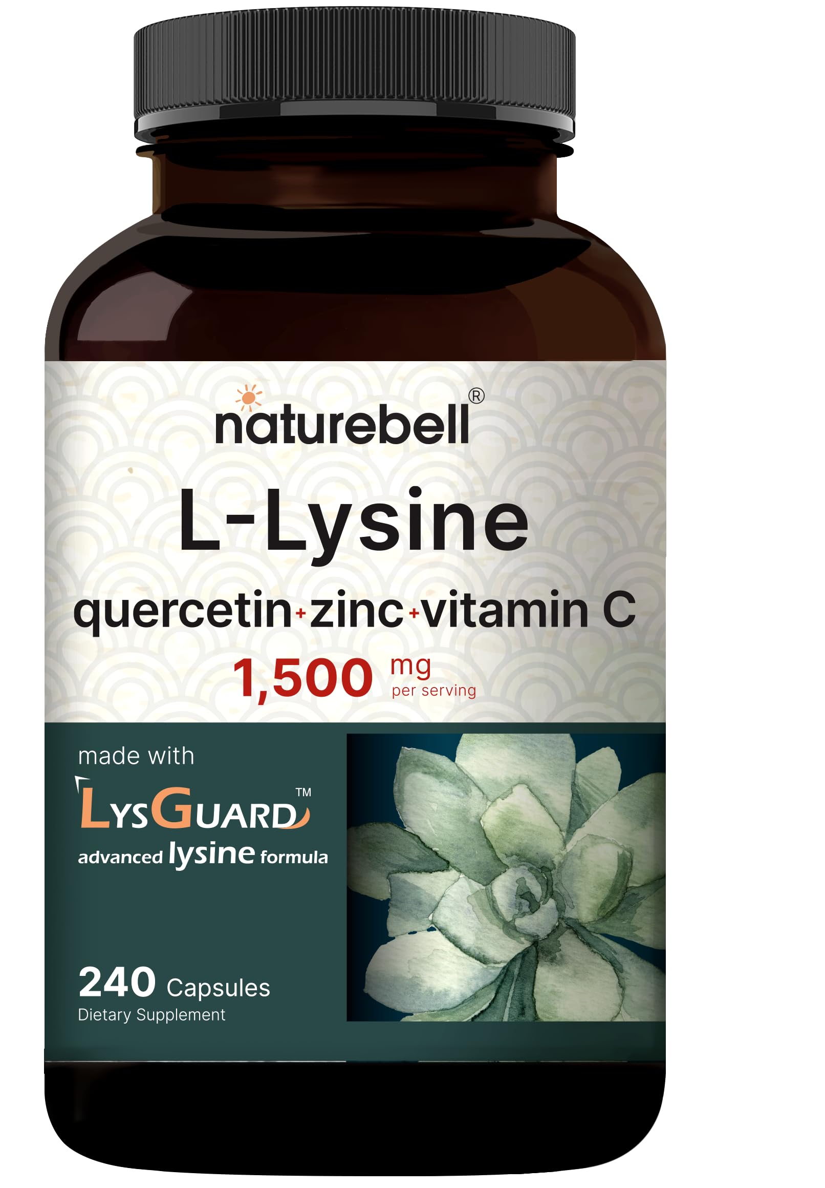 NatureBell L-Lysine 1000mg + Quercetin 250mg with Vitamin C and Zinc Capsules, 240 Count