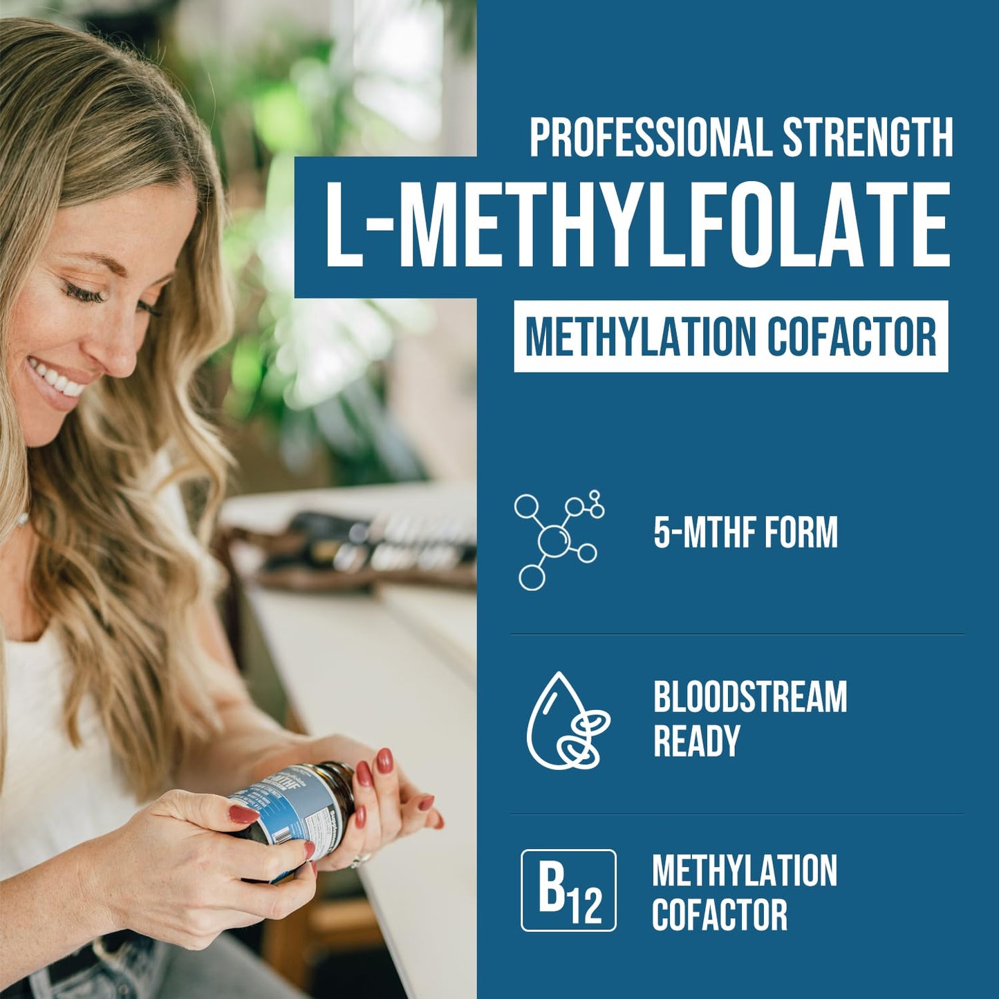 Triquetra Health L-Methyl Folate 15mg with Methyl B12 Cofactor (5-MTHF) Capsule, 60 Count