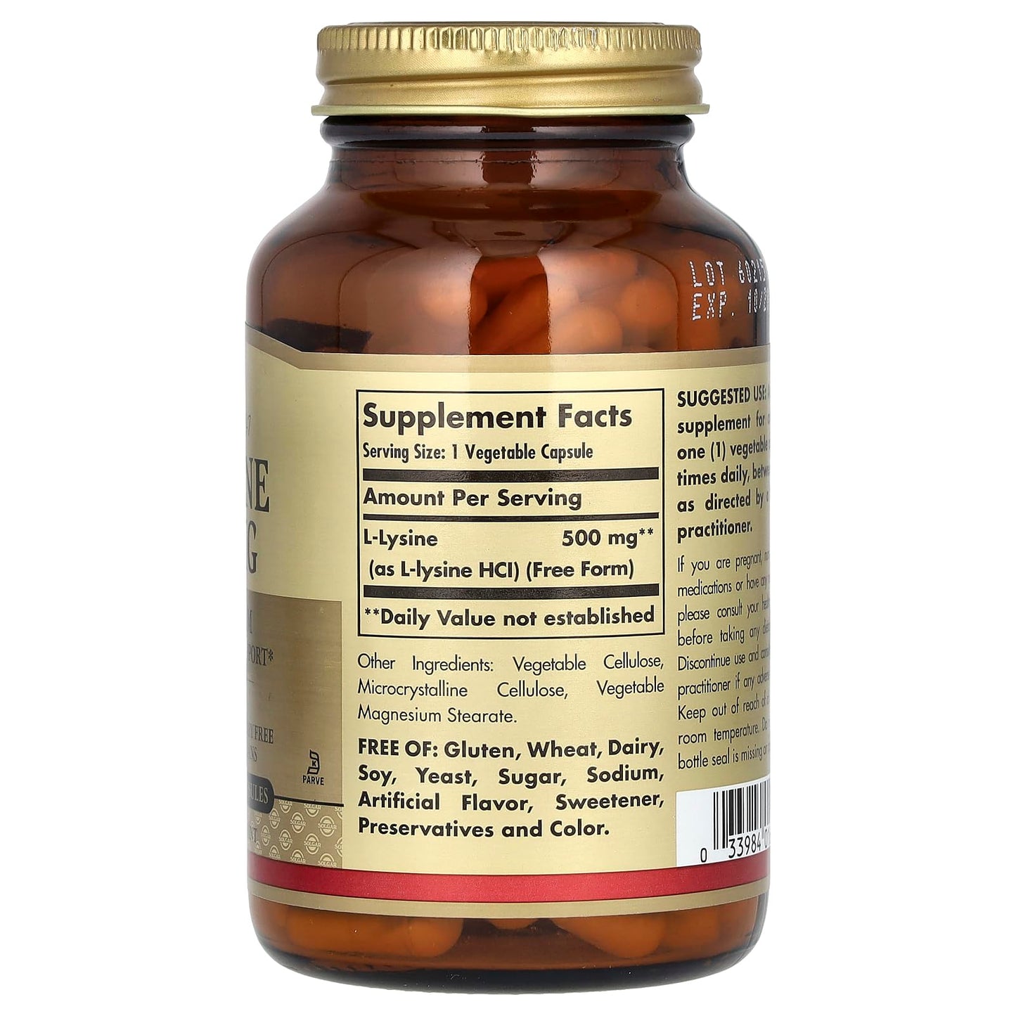 Solgar L-Lysine 500 mg Capsule, 100 Count