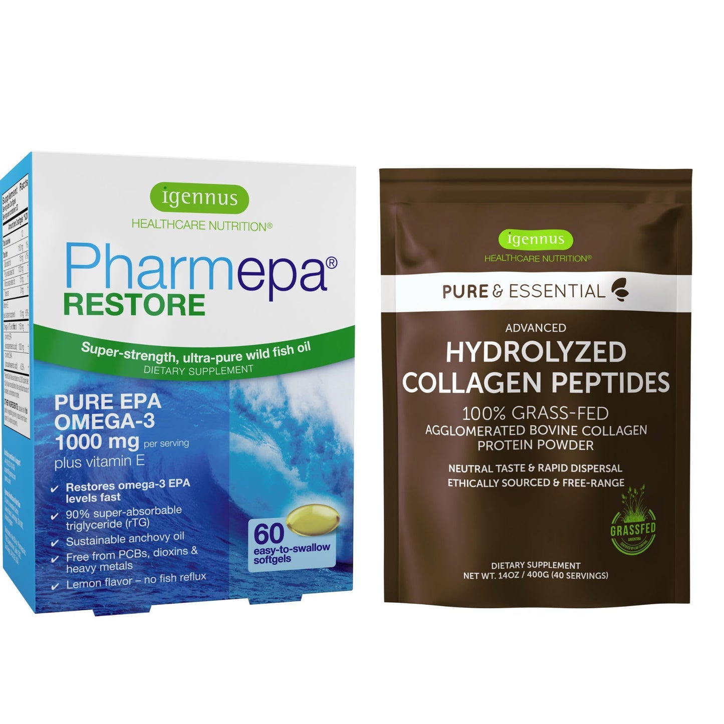 Igennus Healthcare Nutrition Pharmepa Restore & Advanced Hydrolyzed Collagen Peptides Bundle, Softgels & Powder, 2-Pack