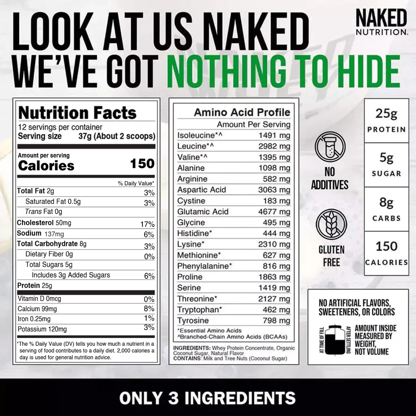 NAKED Vanilla Whey Protein Powder, 16 oz