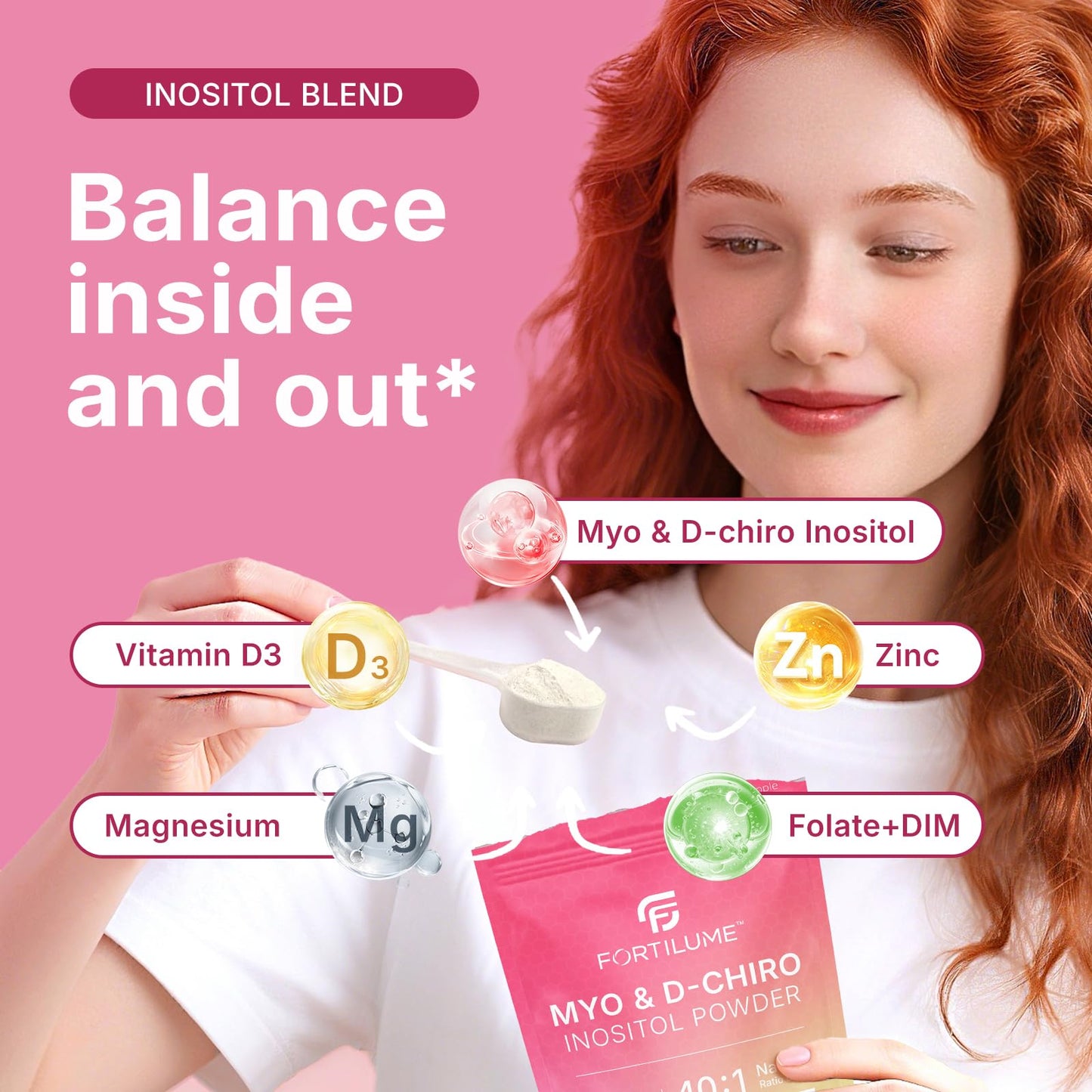 FORTILUME Myo & D-Chiro Inositol Powder 40:1 Ratio Apple, 3.17