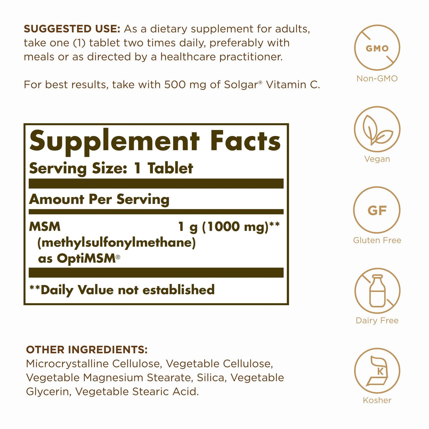 Solgar MSM 1000 mg Tablet, 120 Count