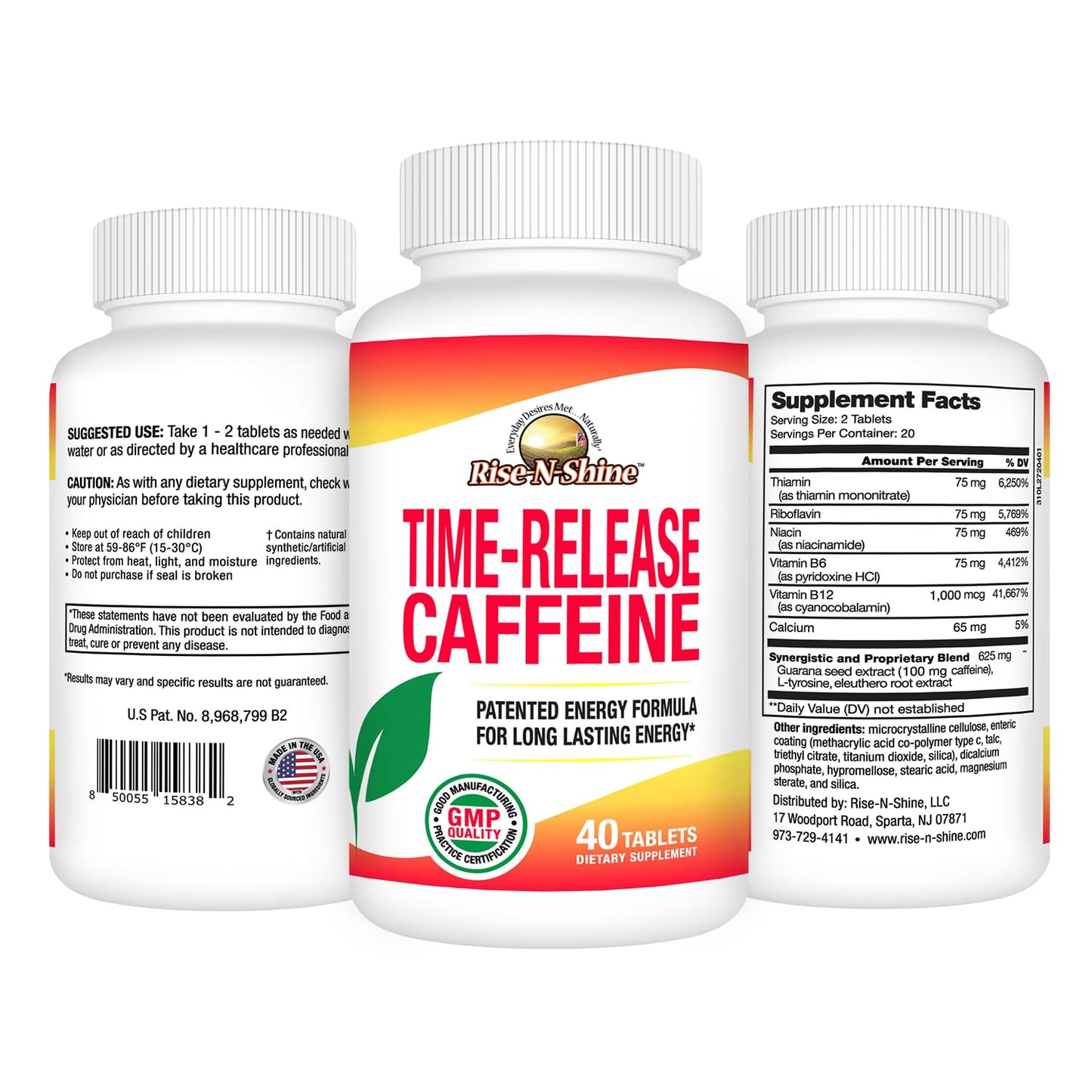 Rise-N-Shine Time Release Energy Support with L-Tyrosine, Thiamine, Vitamin B6, Vitamin B12, Thiamin & More Tablets, 40 Count
