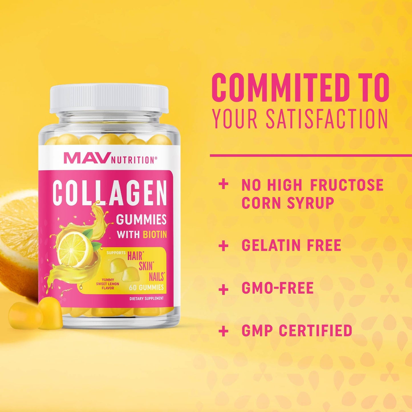 MAV NUTRITION Collagen Gummies for Women, 200mg Hydrolyzed Collagen + 2500mcg Biotin, 60 Gummies