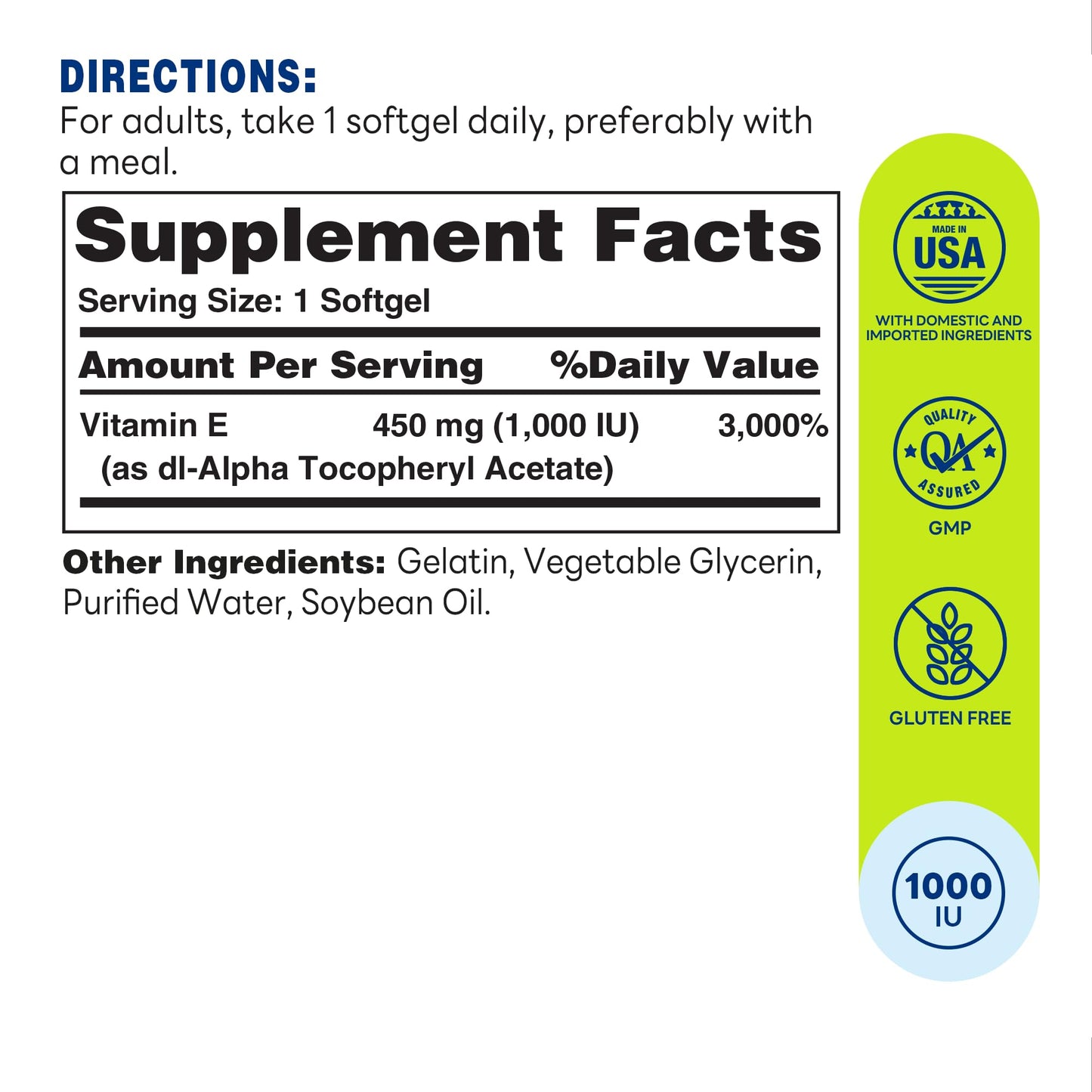 Vitamin World Vitamin E 1000 IU Softgels, 100 Count