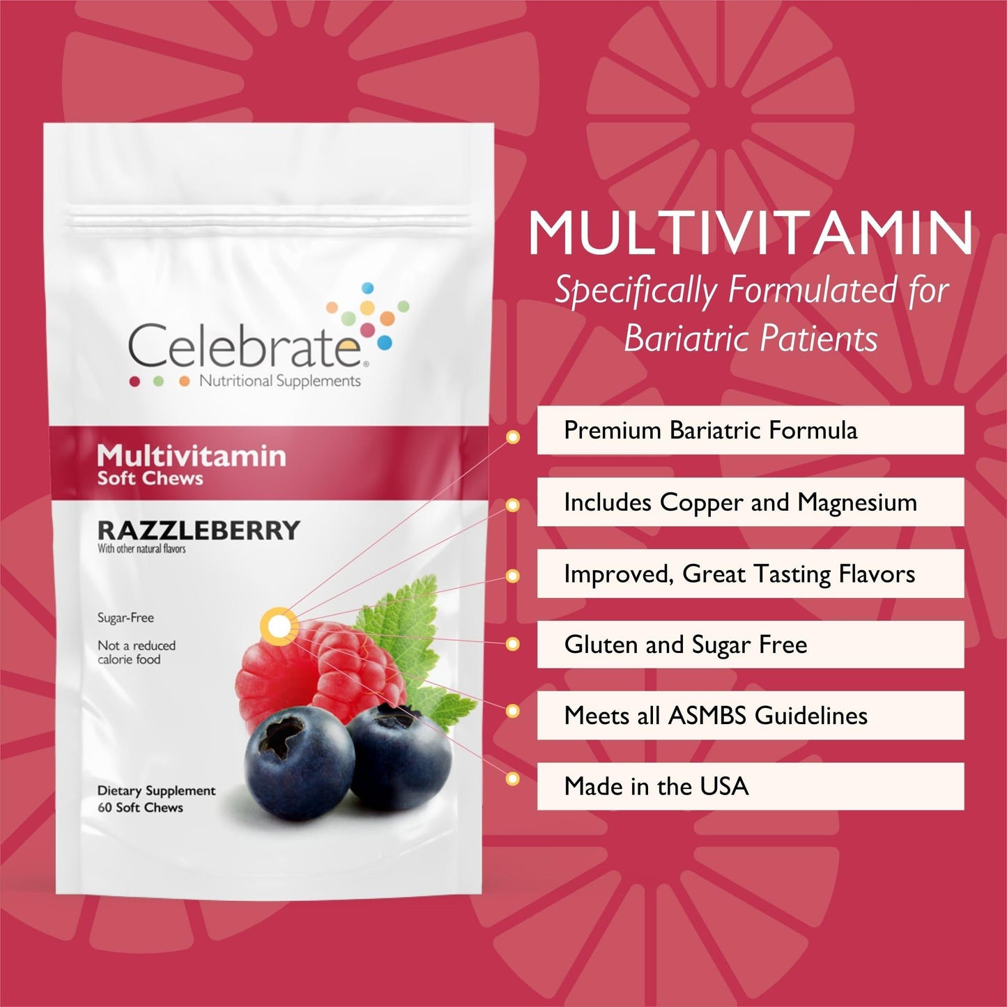Celebrate Bariatric Supplements Bariatric Multivitamin Soft Chews Gummies 60 Count