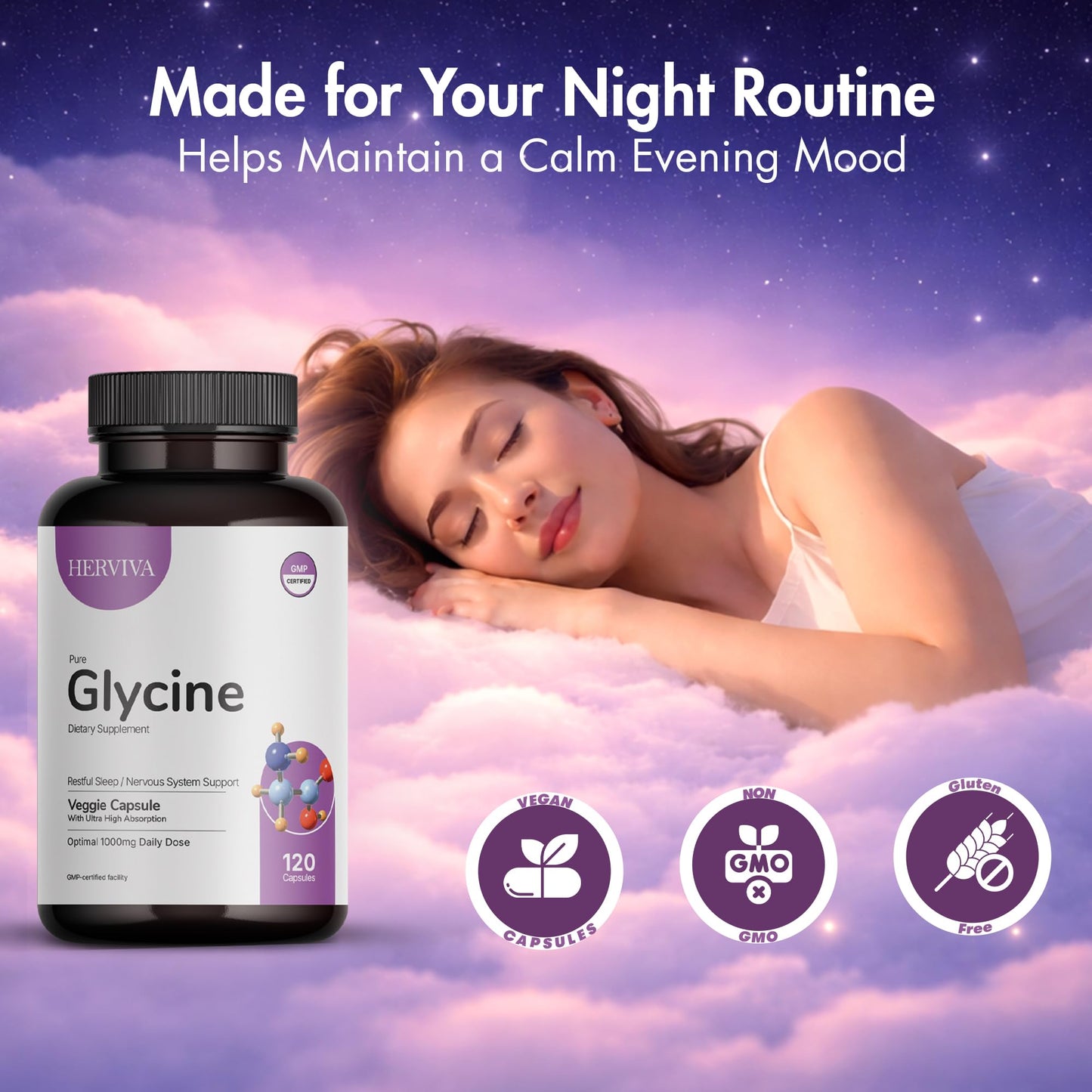 HERVIVA Glycine Supplement Capsule 120 Count