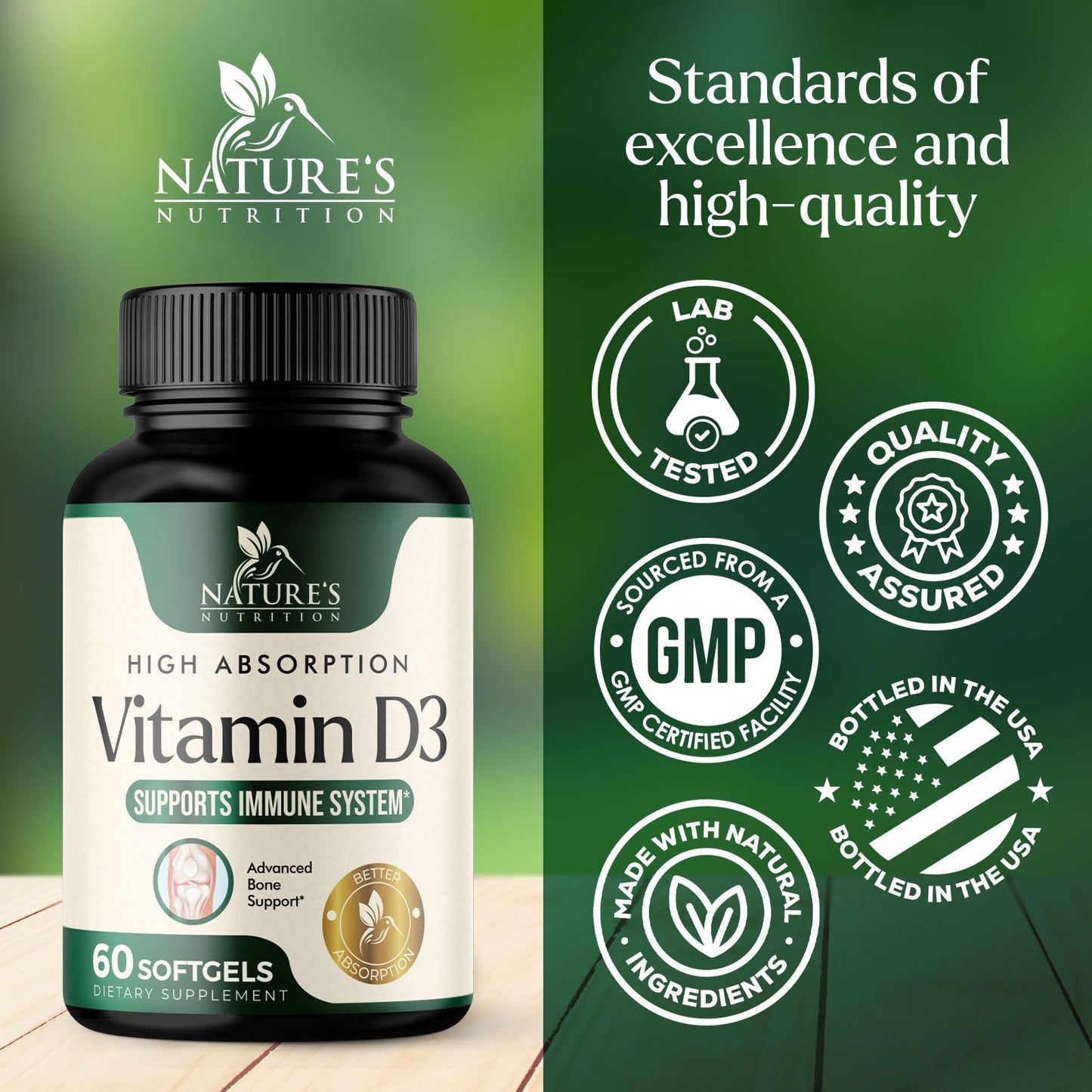 Nature's Nutrition Vitamin D3 5000iu (125mcg) Softgels, 60 Count