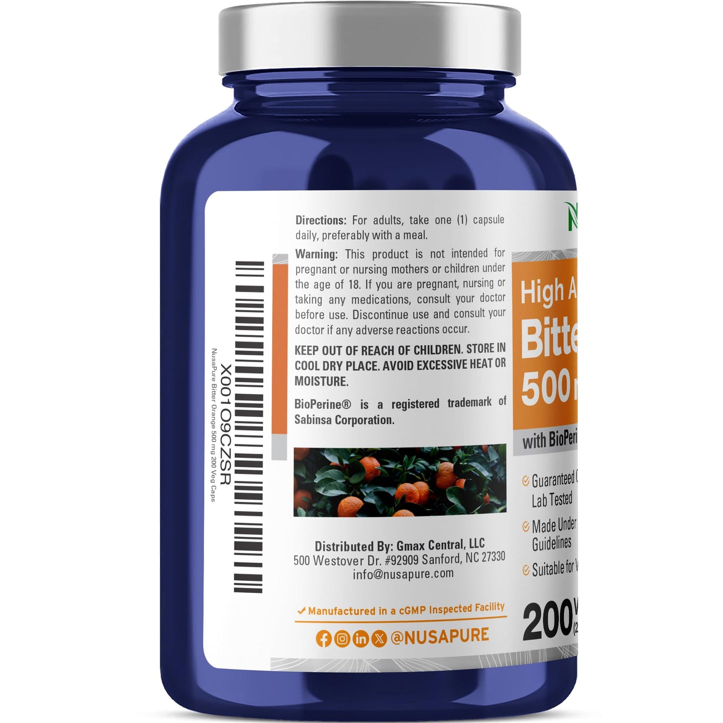 NusaPure Bitter Orange 500mg Capsules, 200 Count