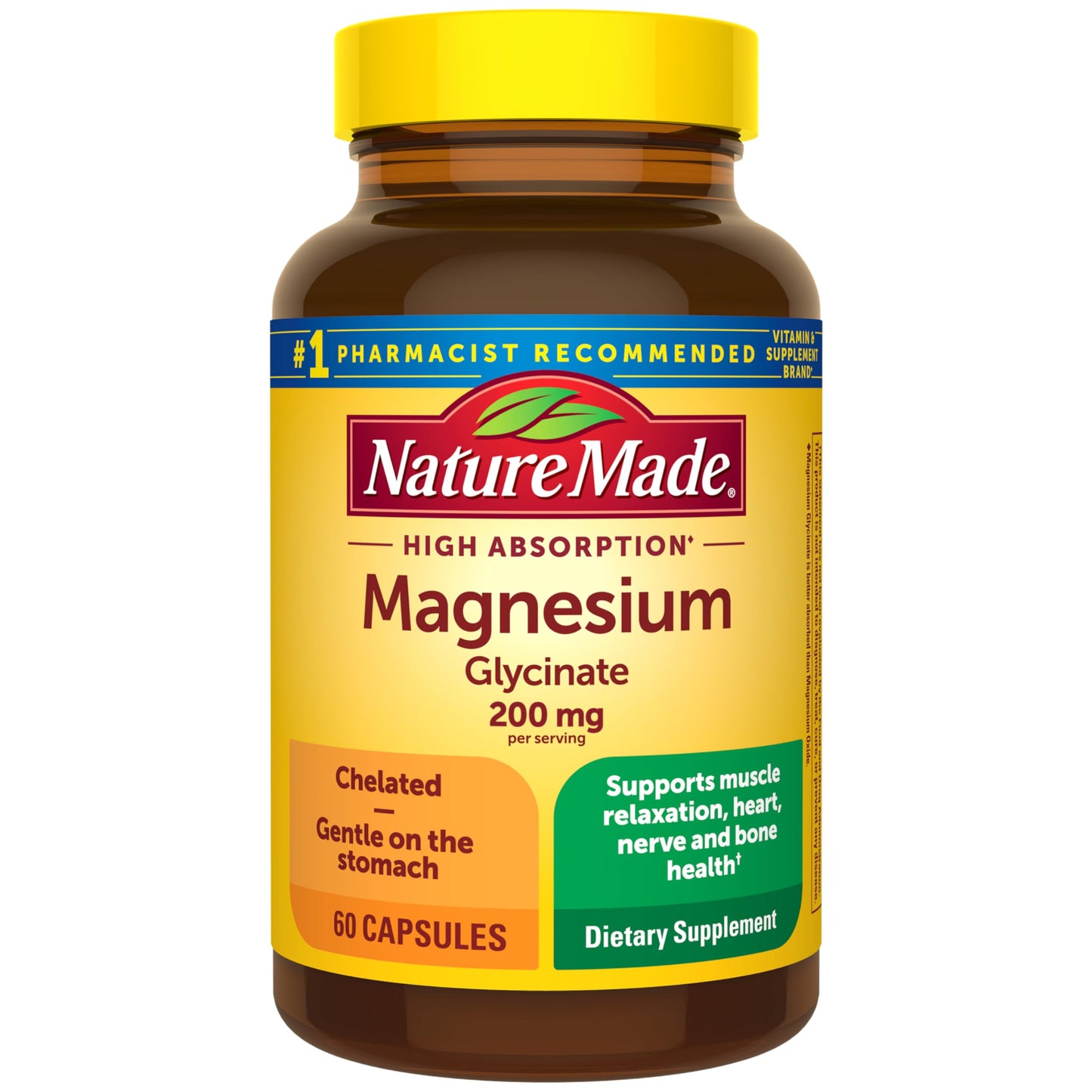 Nature Made Magnesium Glycinate 200 mg per Serving Capsule, 60 Count