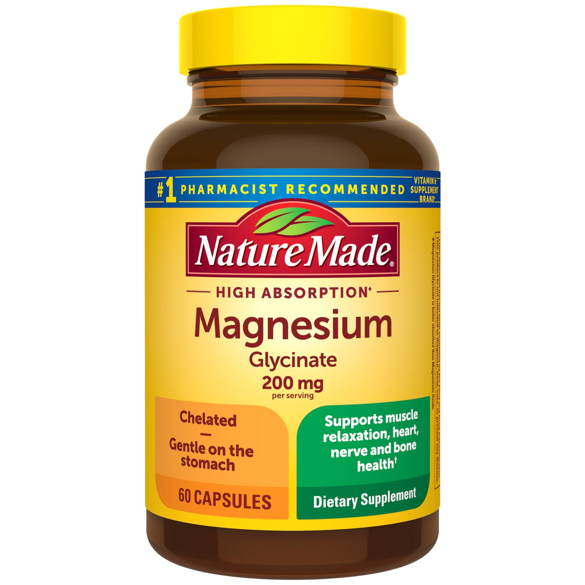 Nature Made Magnesium Glycinate 200 mg per Serving Capsule, 60 Count