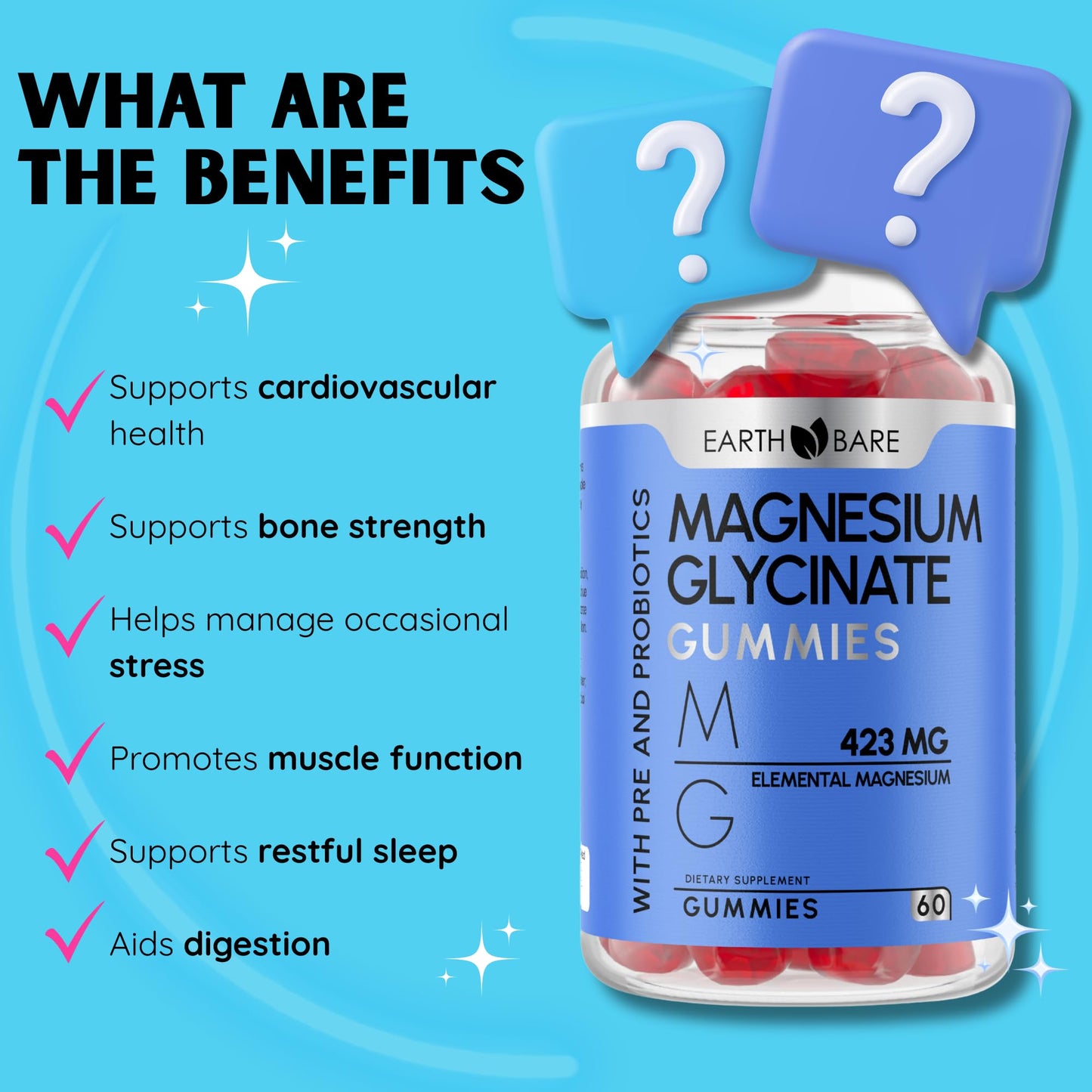 Earth Bare Magnesium Glycinate Gummies 60 Count