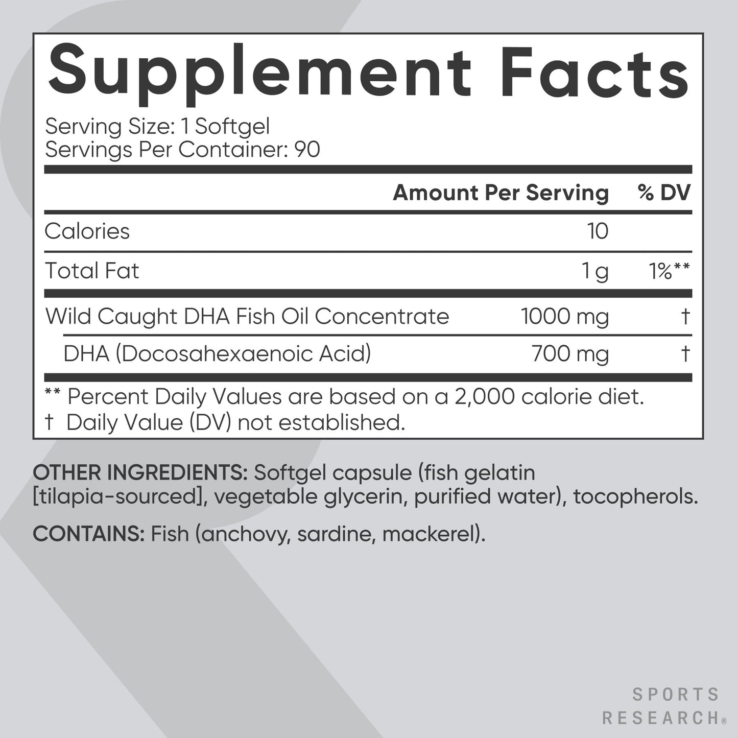 Sports Research DHA Omega-3 Fish Oil 700 mg Softgels 90 Count