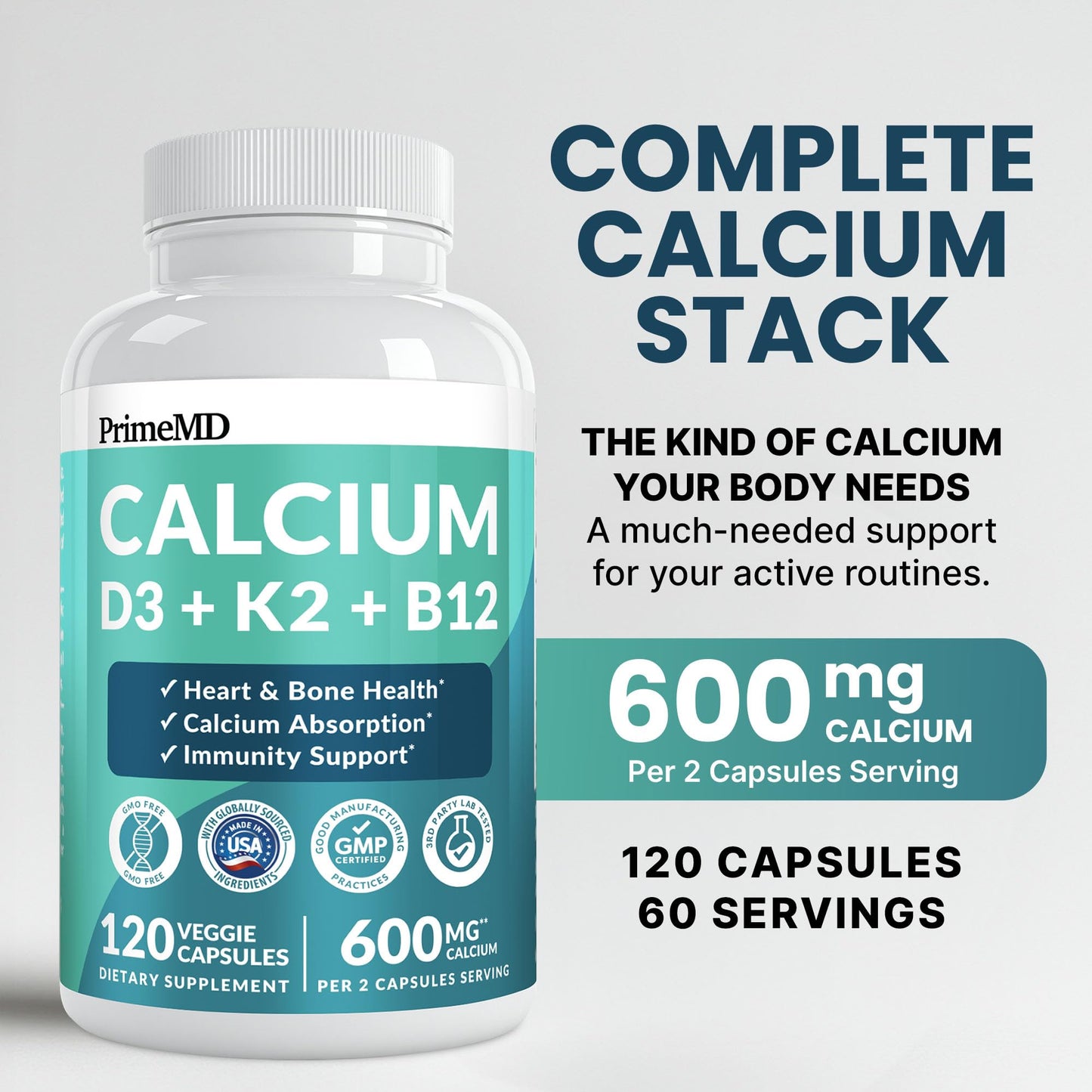 PrimeMD 4-in-1 Calcium Citrate with D3 K2 Capsule, 120 Capsules