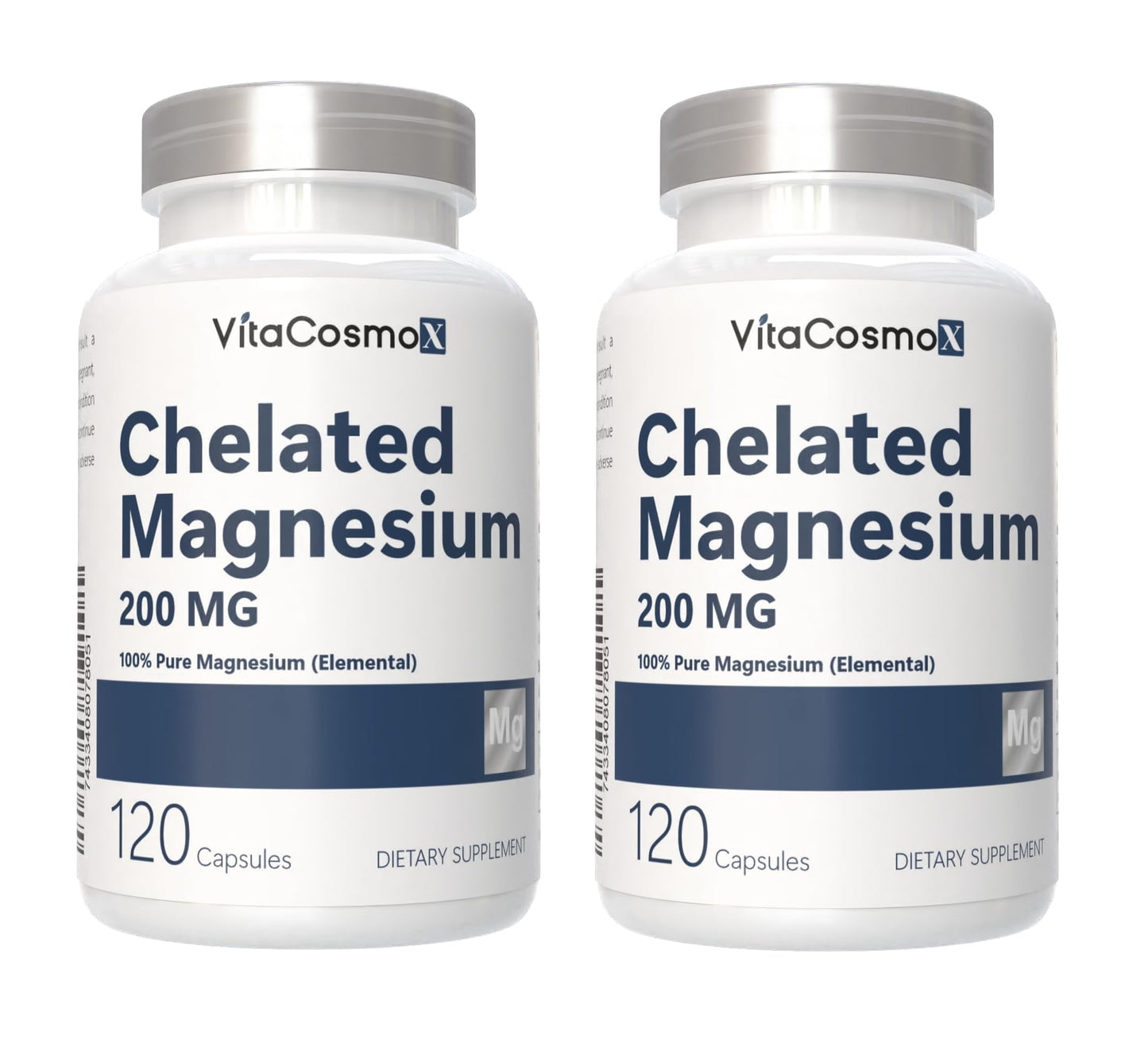 VitaCosmoX Chelated Magnesium Bisglycinate 200mg Capsules, 120 Count