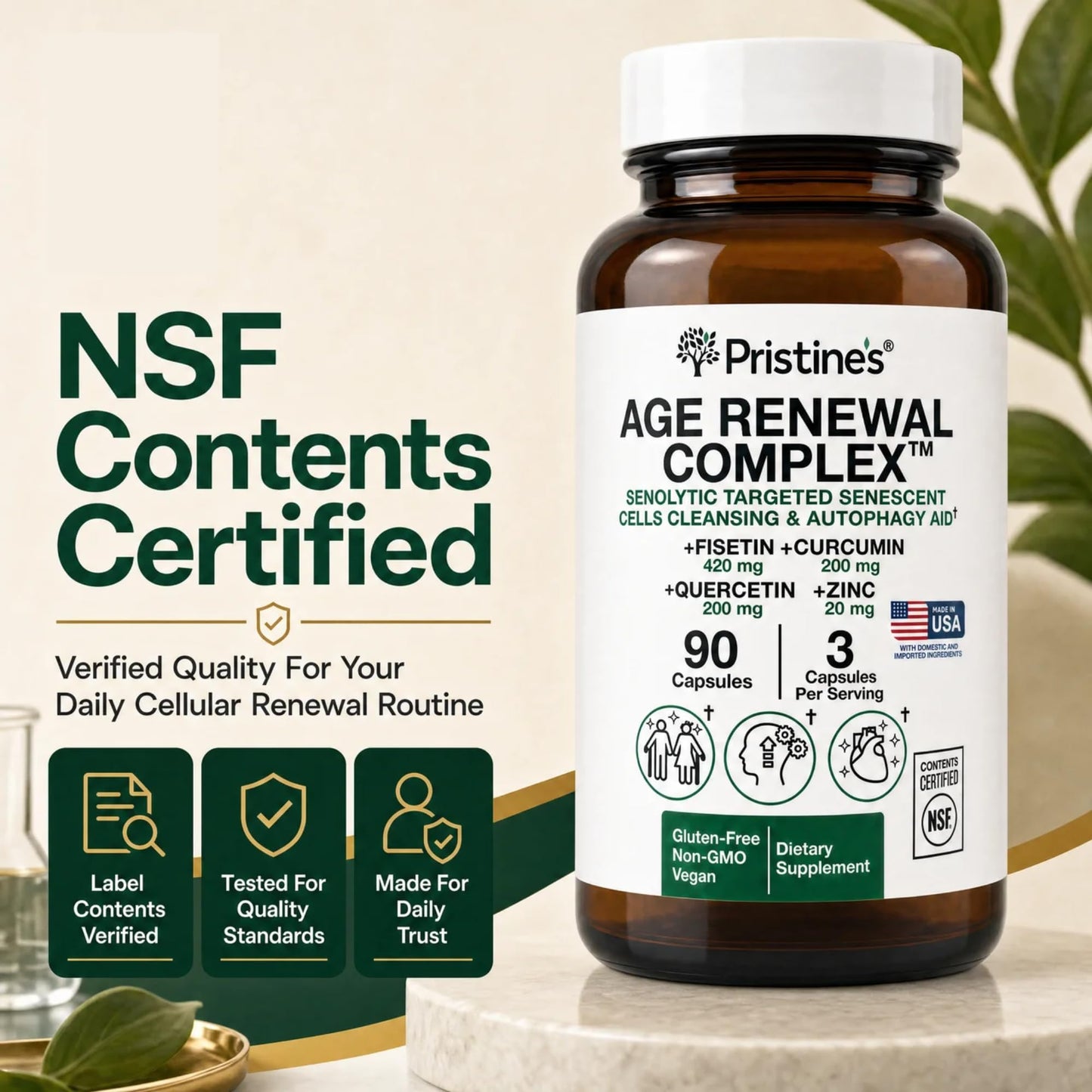 PRISTINE'S Age Renewal Complex Senolytic & Autophagy Aid Capsules, 90 Count